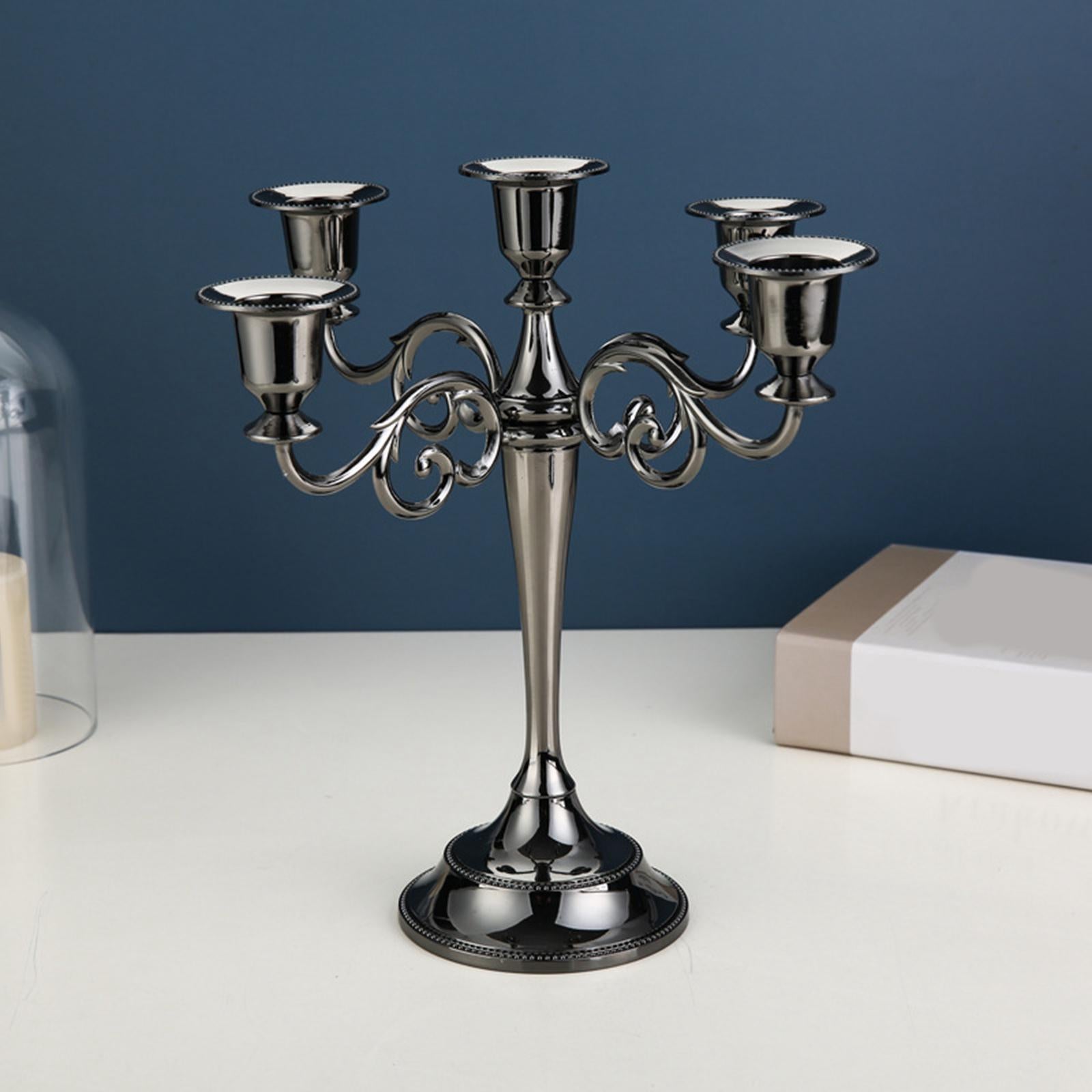 Candle Holder 5 Arm Candelabra for Housewarming Gift Dining Room Anniversary Black
