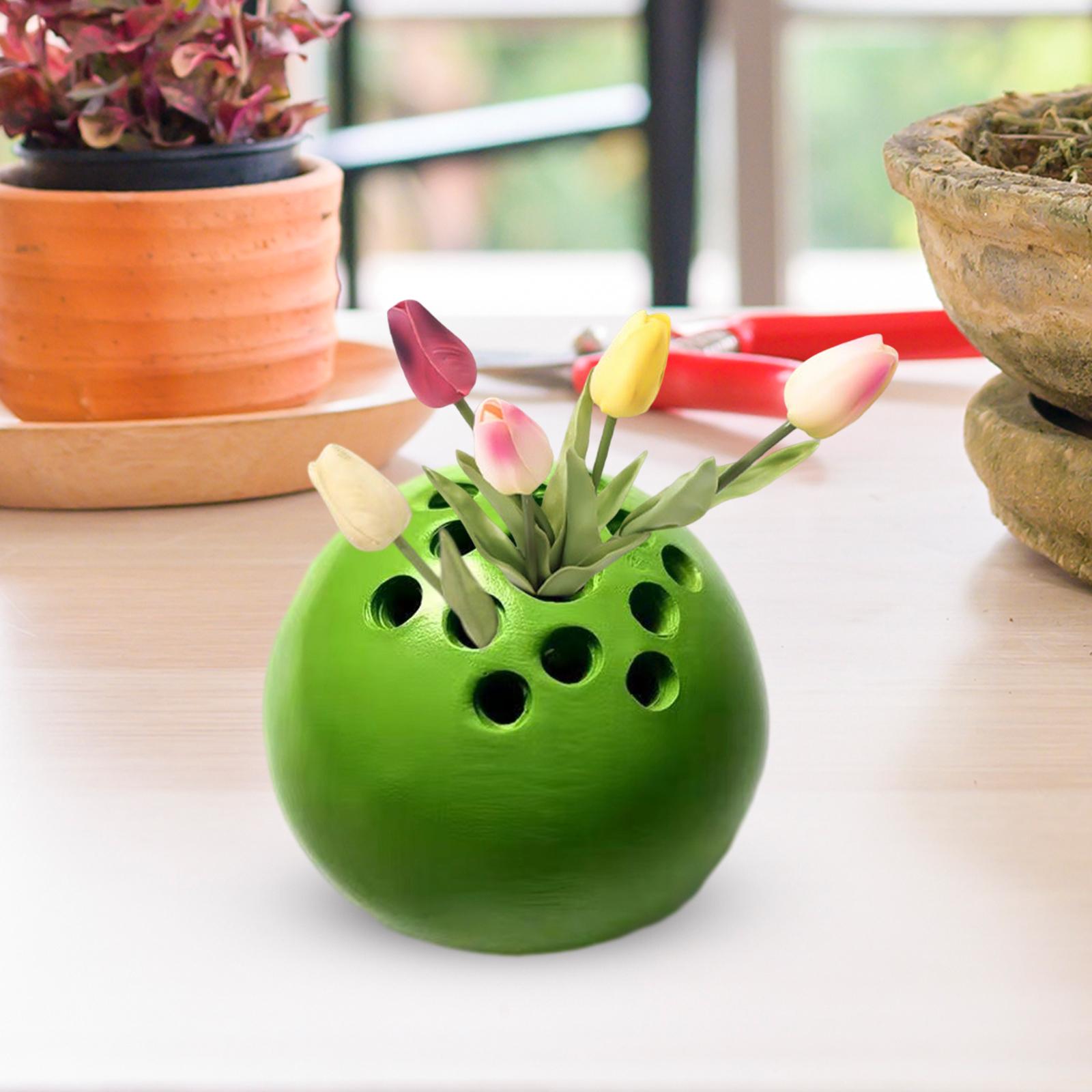 Ball Vase Mini Modern Small Resin Round Flower Pot for Bedroom Garden Office Green