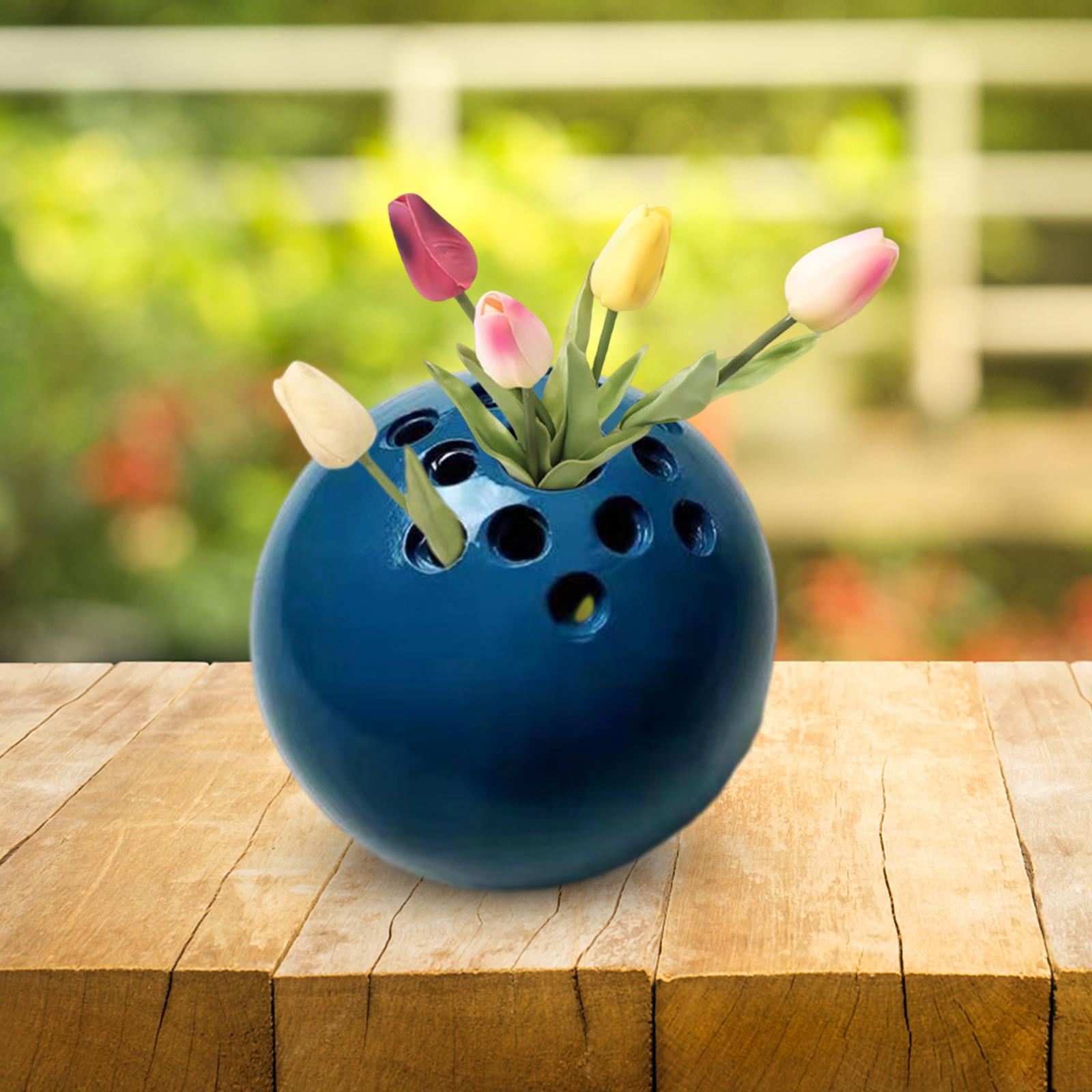 Ball Vase Mini Modern Small Resin Round Flower Pot for Bedroom Garden Office Light Blue