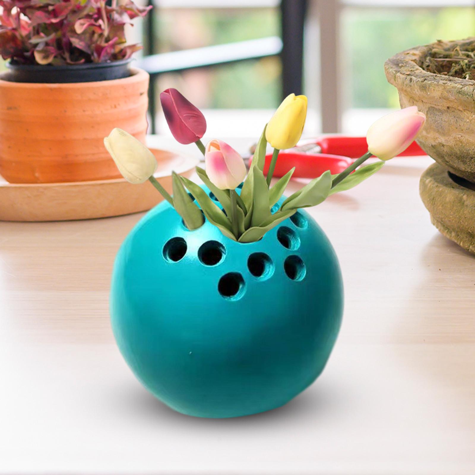Ball Vase Mini Modern Small Resin Round Flower Pot for Bedroom Garden Office Sky Blue
