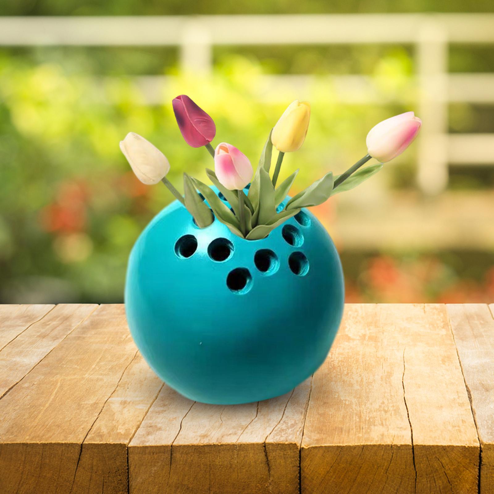 Ball Vase Mini Modern Small Resin Round Flower Pot for Bedroom Garden Office Sky Blue