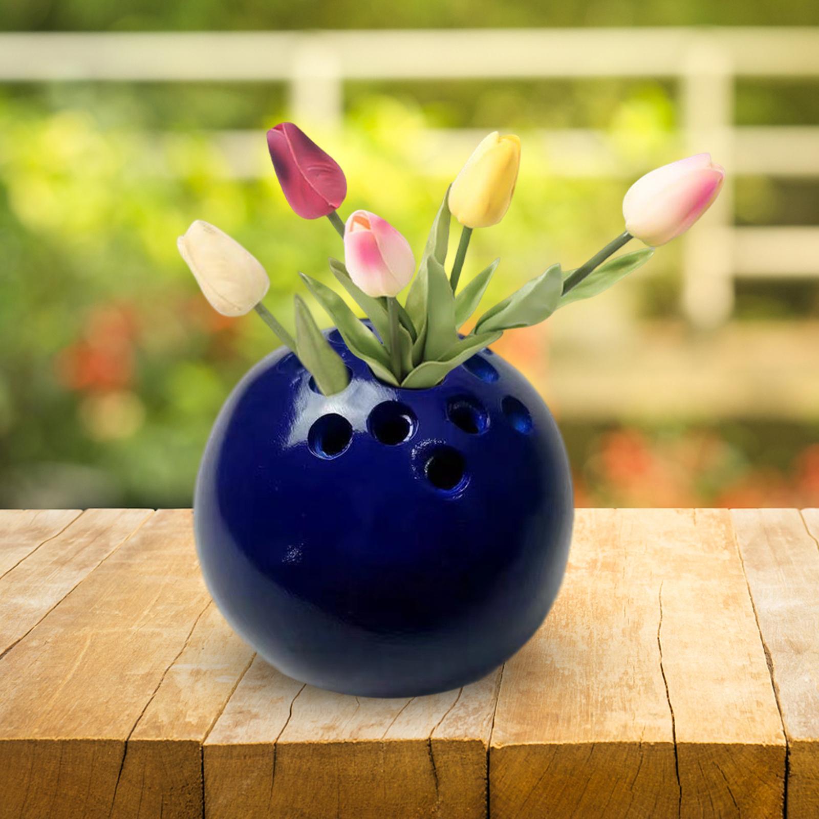 Ball Vase Mini Modern Small Resin Round Flower Pot for Bedroom Garden Office Navy Blue
