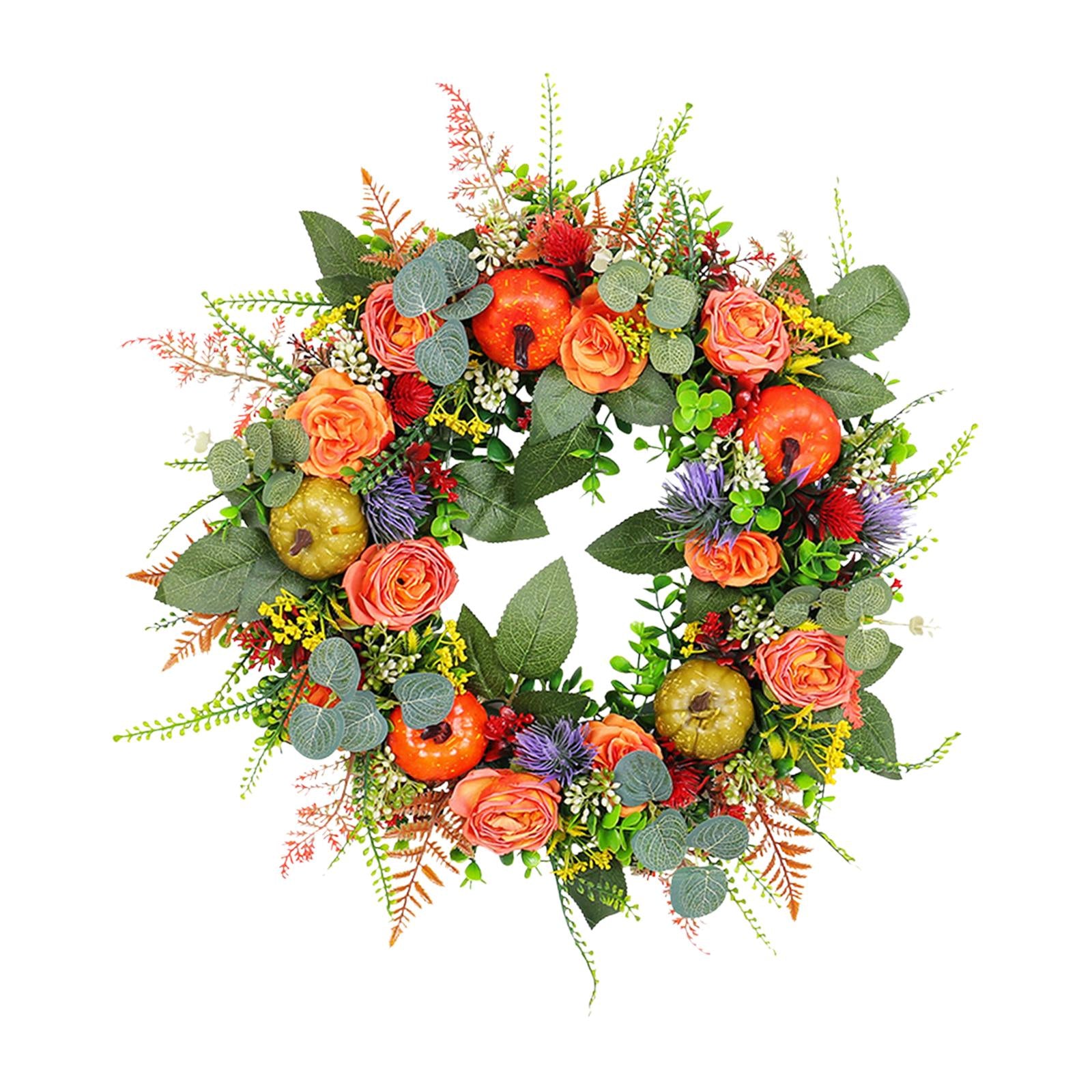 Fall Wreaths Autumn Harvest Artificial Flowers Wreath for Holiday Home Porch