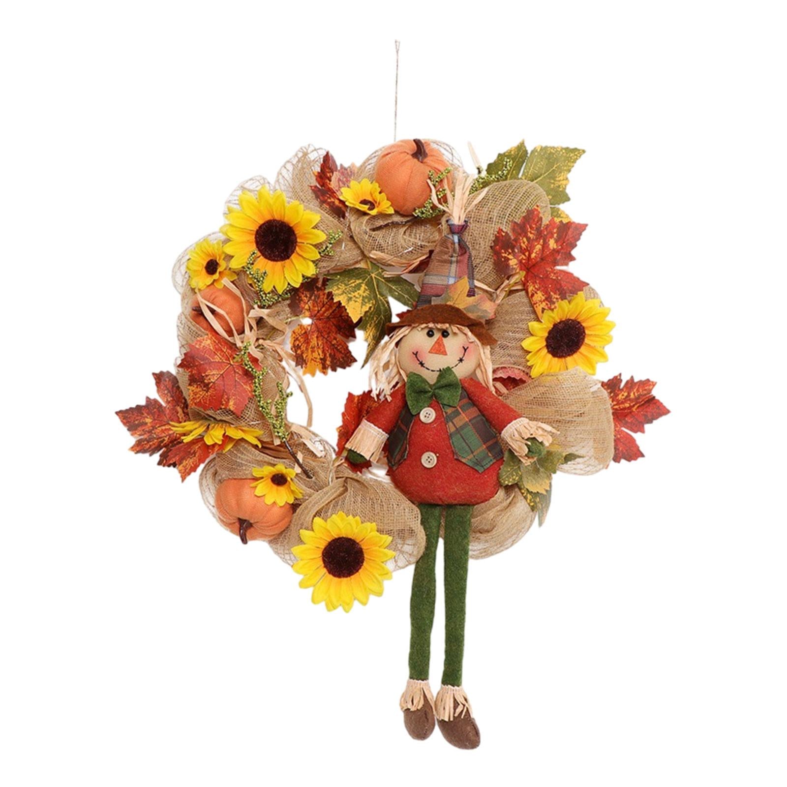 Harvest Fall Wreath Sunflower Front Door Wreath for Holiday Window Halloween 43cmx58.2cm