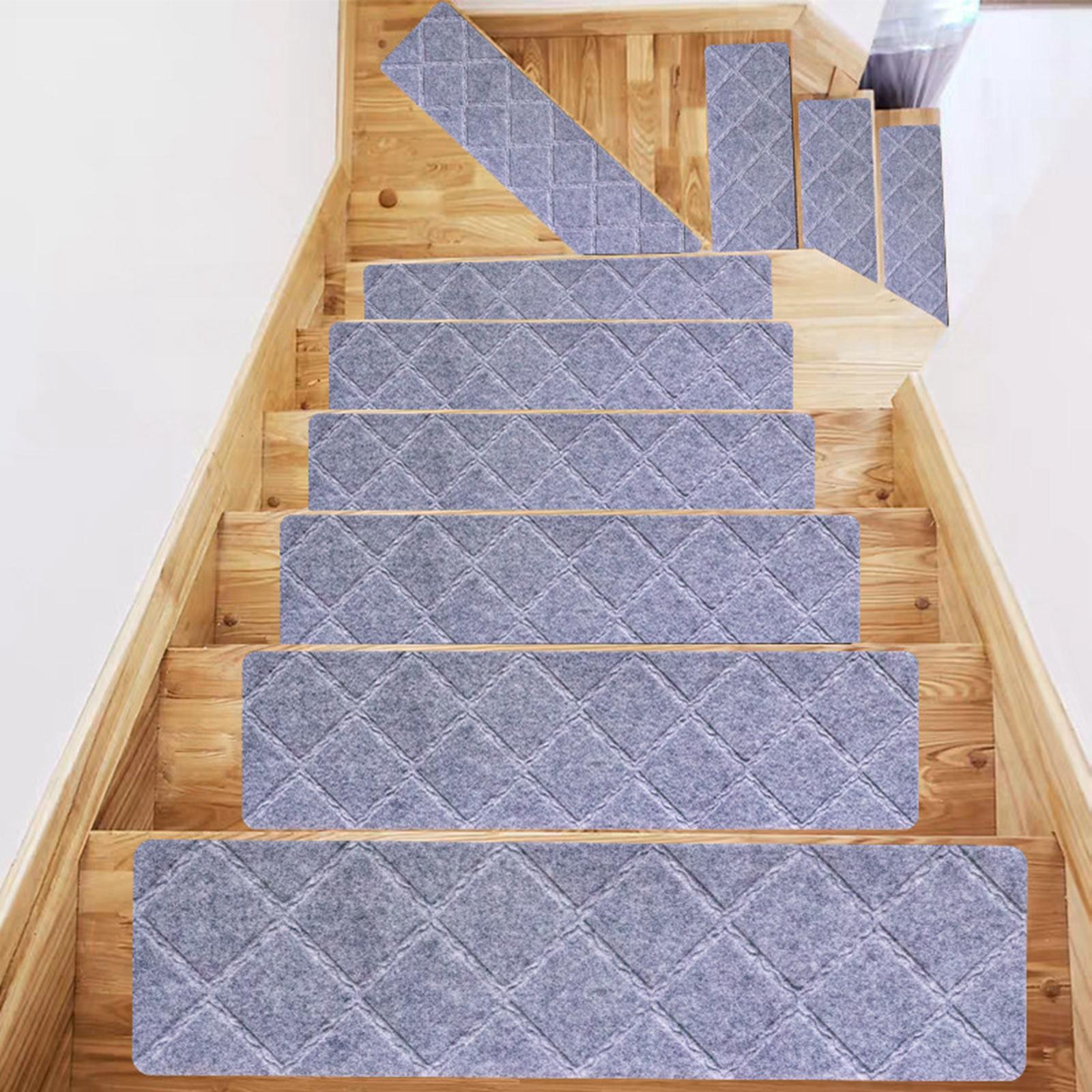 5 Pieces Stair Mats Polyester Soft Edging Stair Rugs for Wooden Steps Elders Light Gray