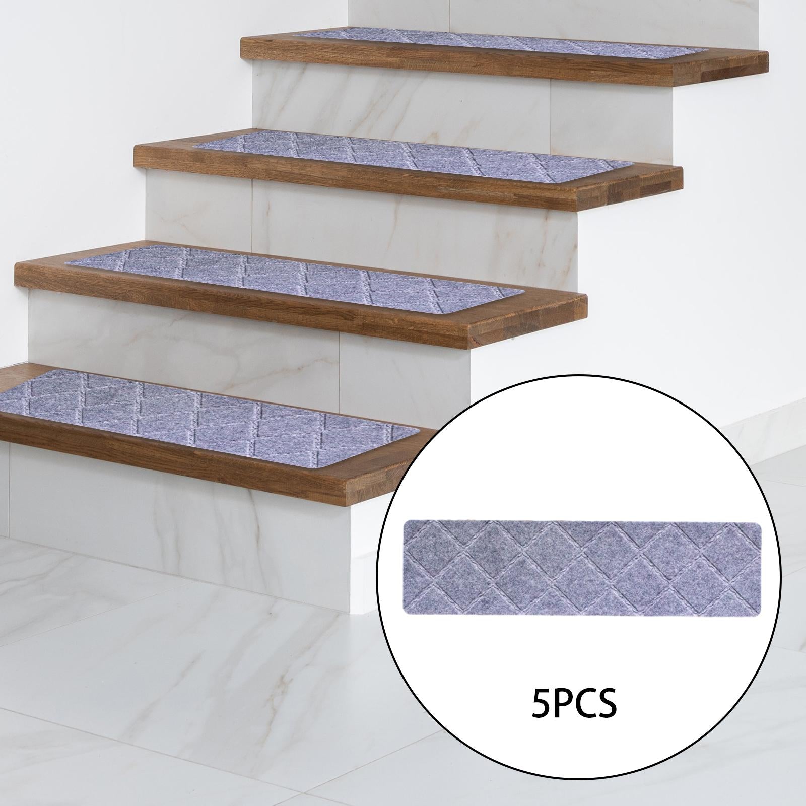 5 Pieces Stair Mats Polyester Soft Edging Stair Rugs for Wooden Steps Elders Light Gray