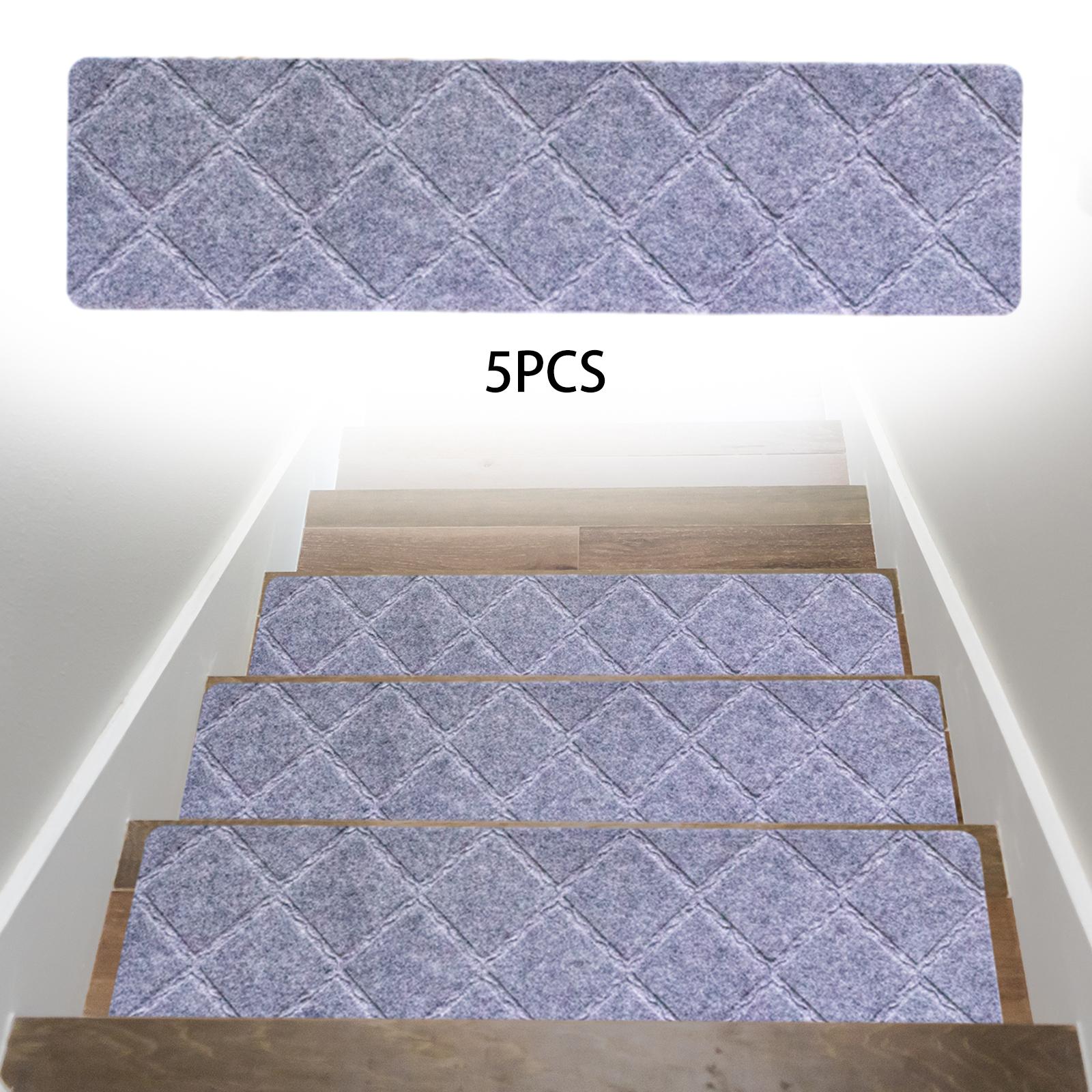 5 Pieces Stair Mats Polyester Soft Edging Stair Rugs for Wooden Steps Elders Light Gray