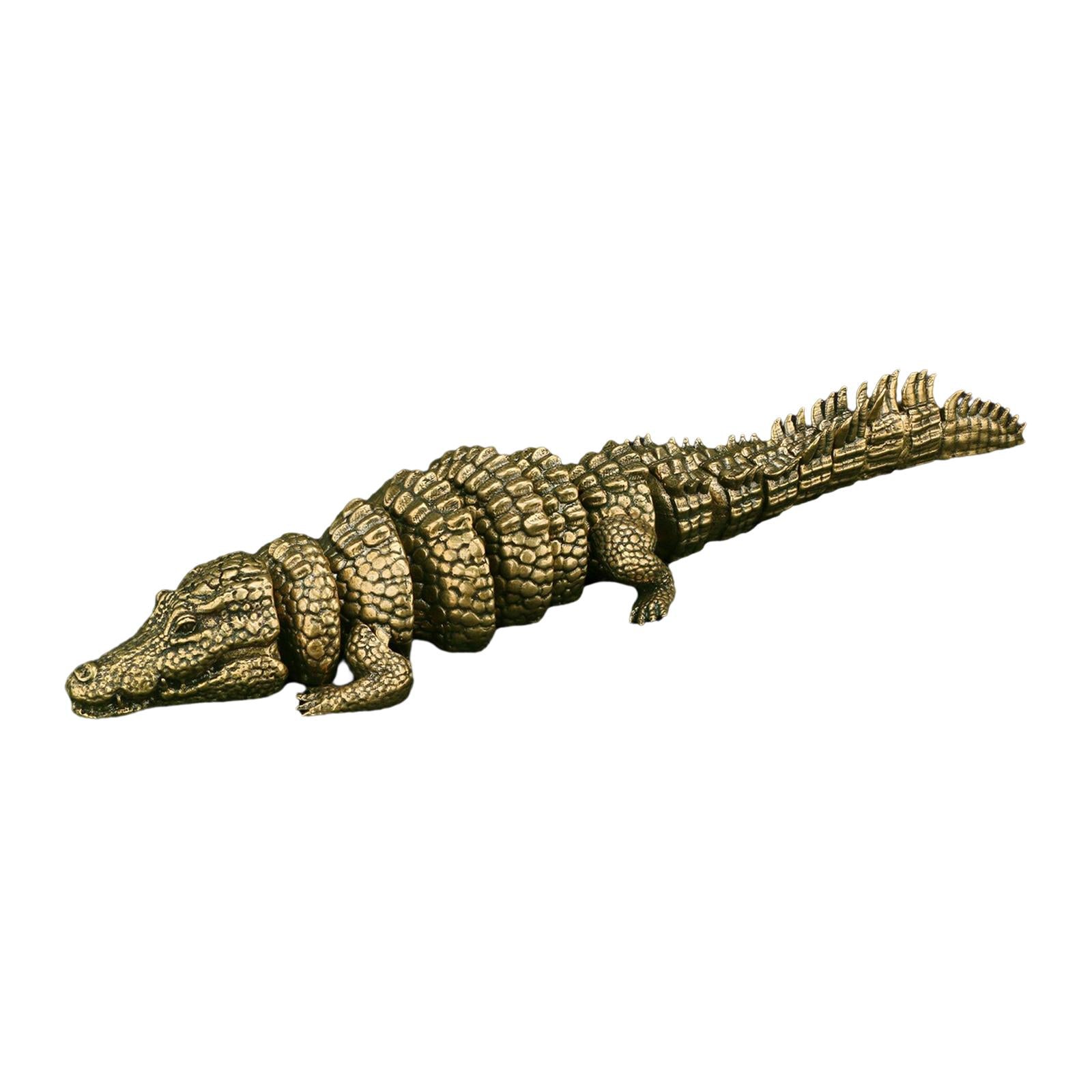 Brass Crocodiles Statue Ornament Large Brass Ornament for Study Room Shelves Color B
