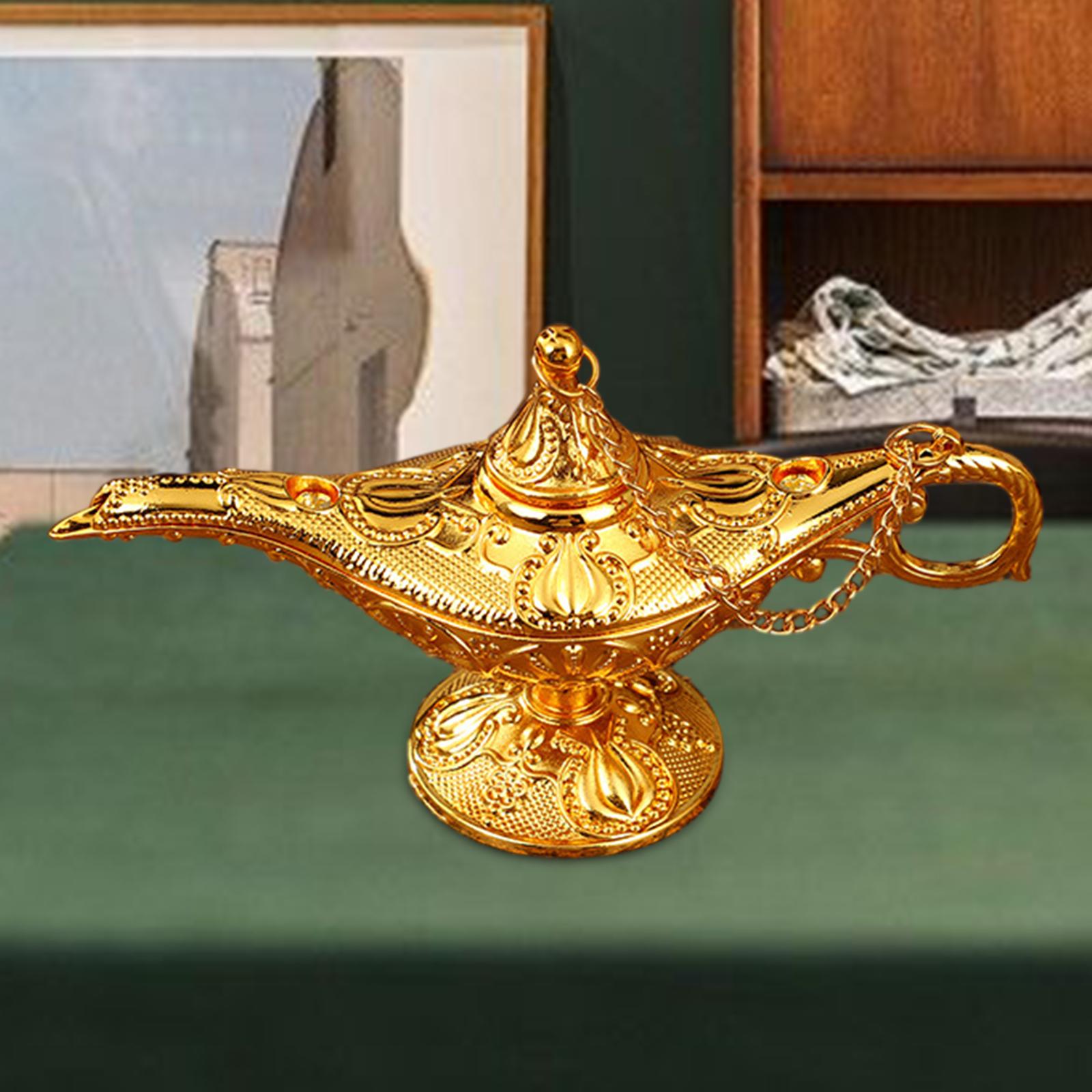 Genie Lamp Ornament Luxury Genie Light for Halloween Bookshelf Birthday Gift Gold