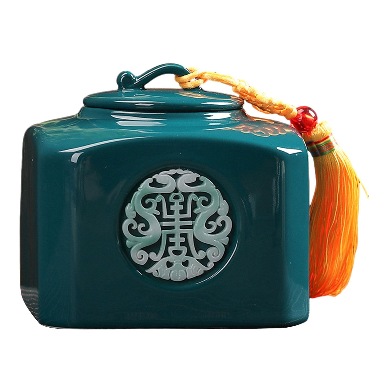 Porcelain Tea Canister Desk Food Storage Jar Classical Ceramic Tea Container Green