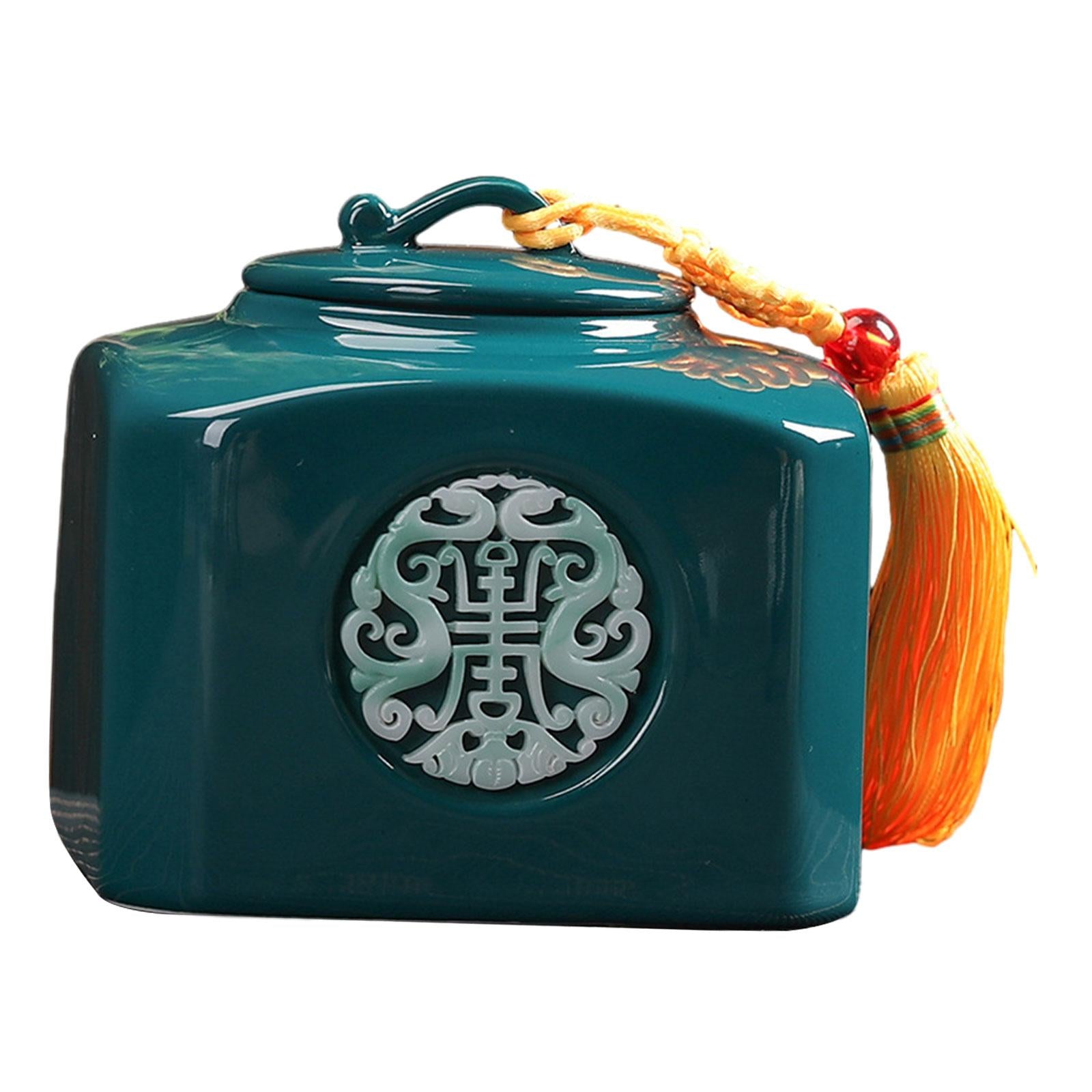 Porcelain Tea Canister Desk Food Storage Jar Classical Ceramic Tea Container Green