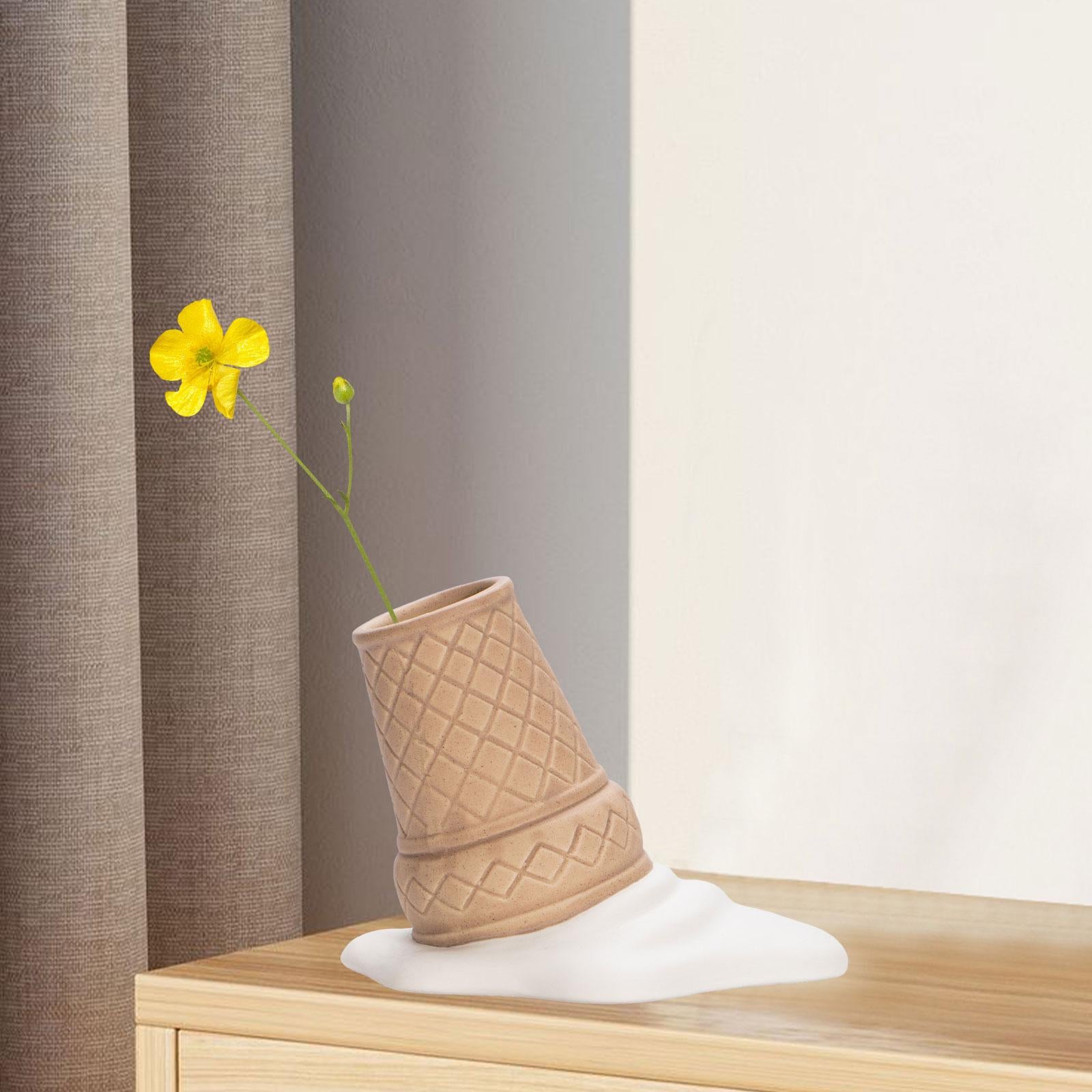 Ceramic Ice Cream Shape Vase Ornament Cute Sculpture for Home Office Bedroom