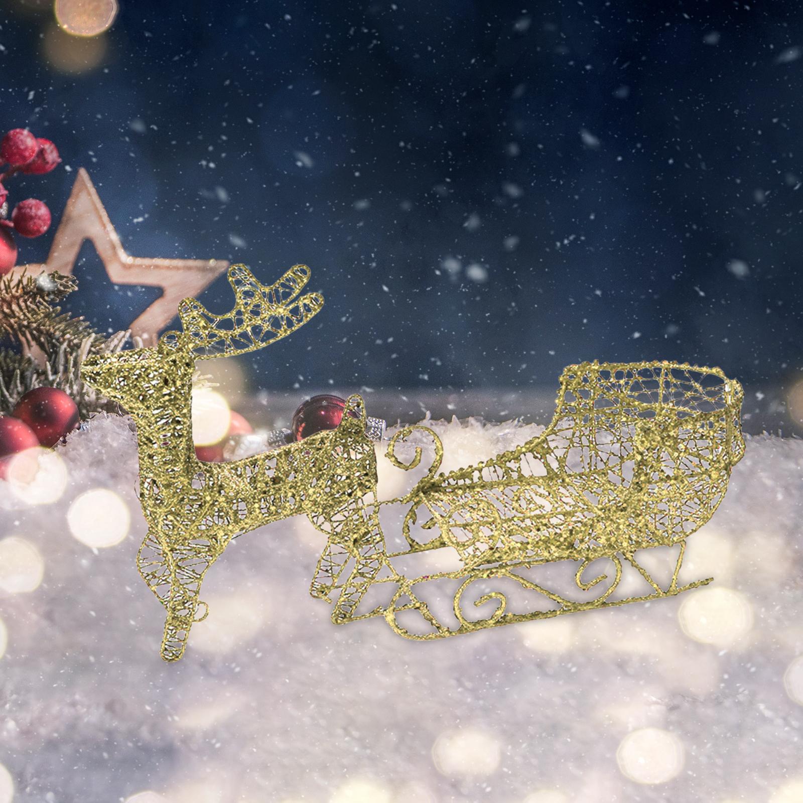 Elk Sleigh Ornaments Sleigh Sculpture Crafts for Bedroom Living Room Desktop Golden
