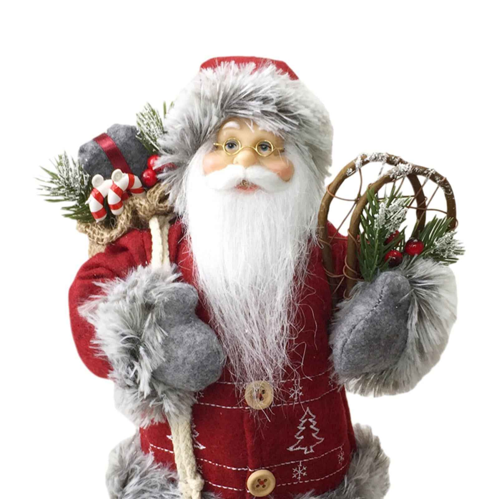 Santa Figurine Doll Ornament Table Decor Cute Statue for Party Birthday Gift red and grey