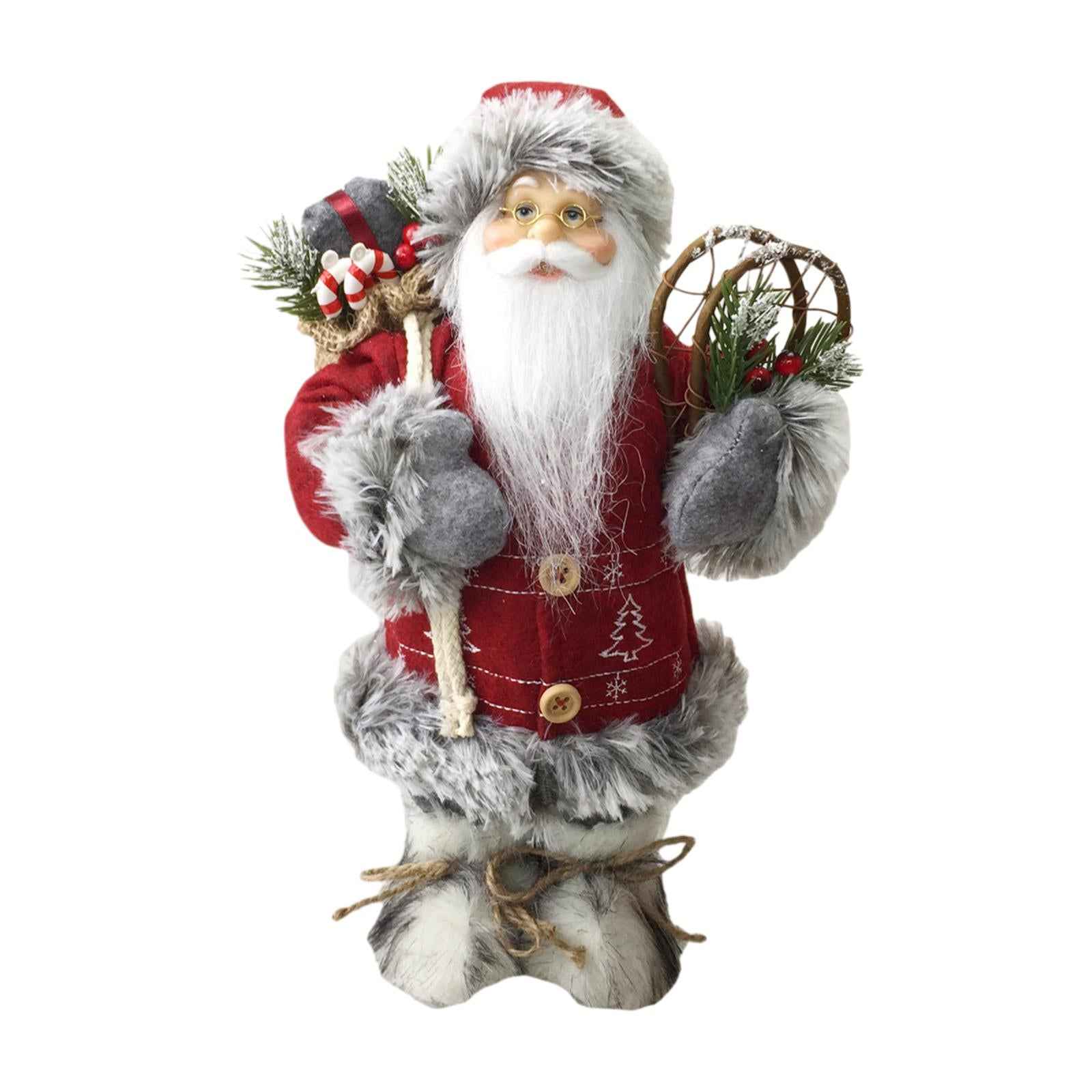 Santa Figurine Doll Ornament Table Decor Cute Statue for Party Birthday Gift red and grey