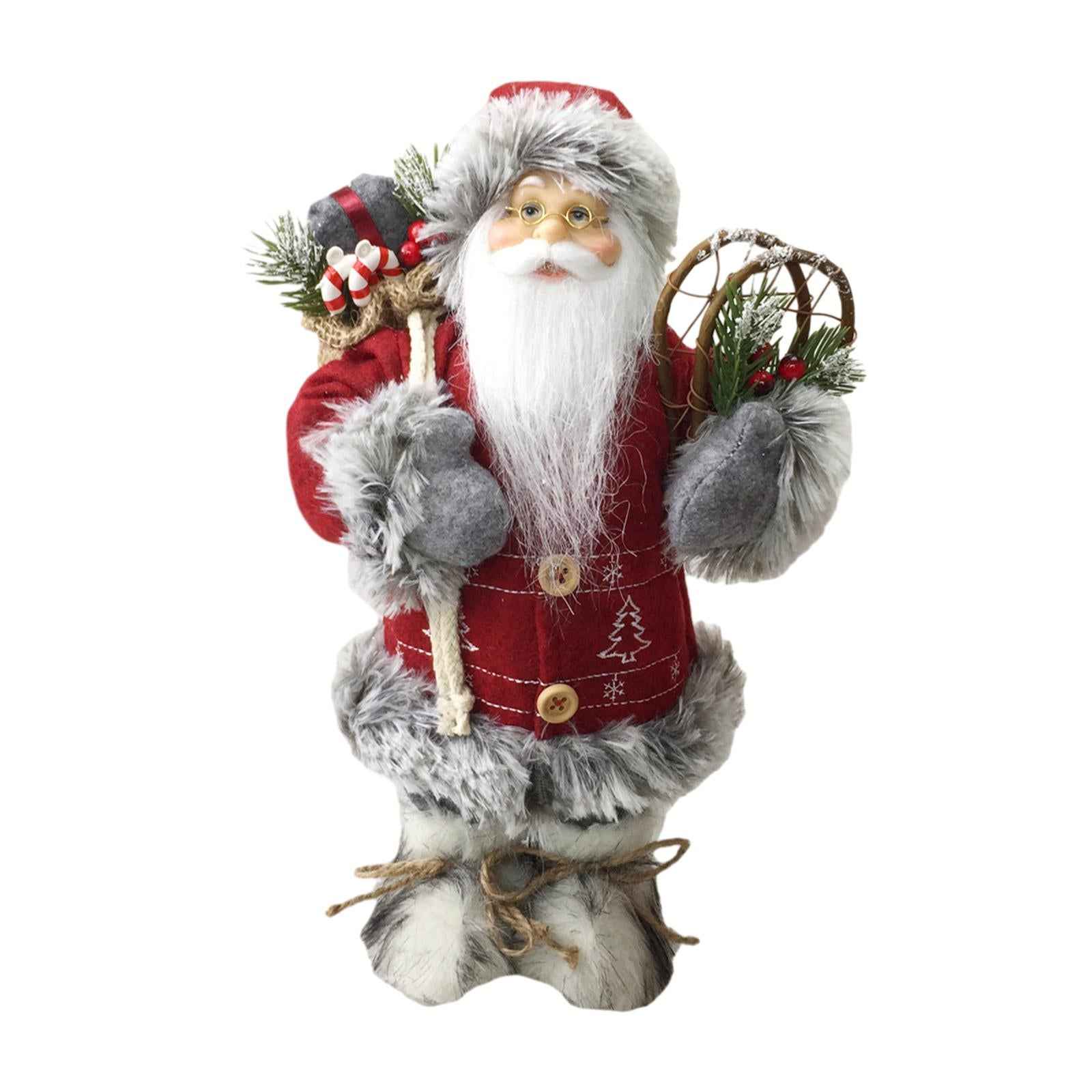 Santa Figurine Doll Ornament Table Decor Cute Statue for Party Birthday Gift red and grey