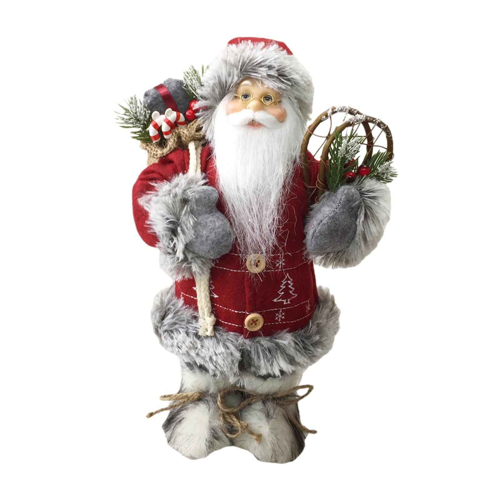 Santa Figurine Doll Ornament Table Decor Cute Statue for Party Birthday Gift red and grey