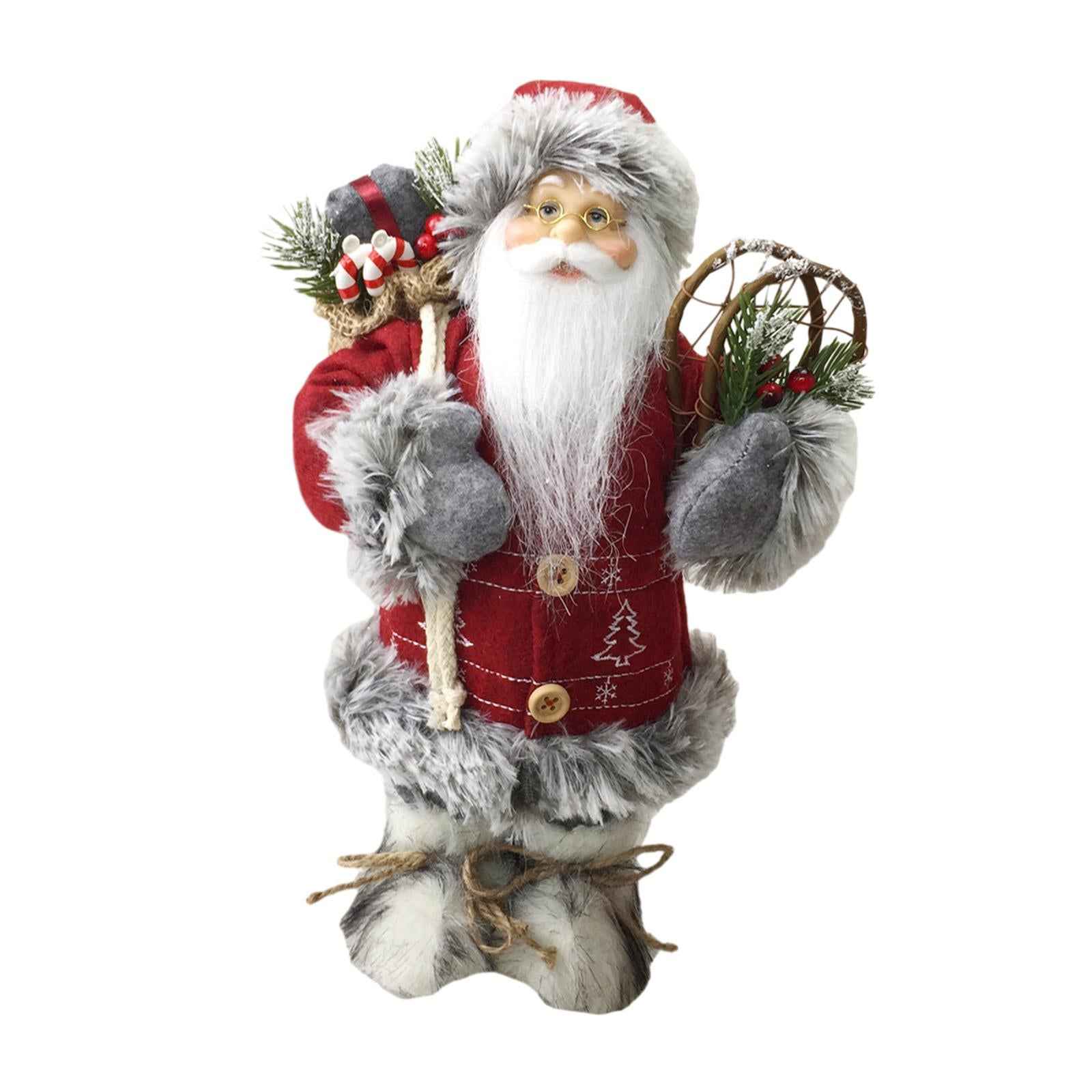 Santa Figurine Doll Ornament Table Decor Cute Statue for Party Birthday Gift red and grey