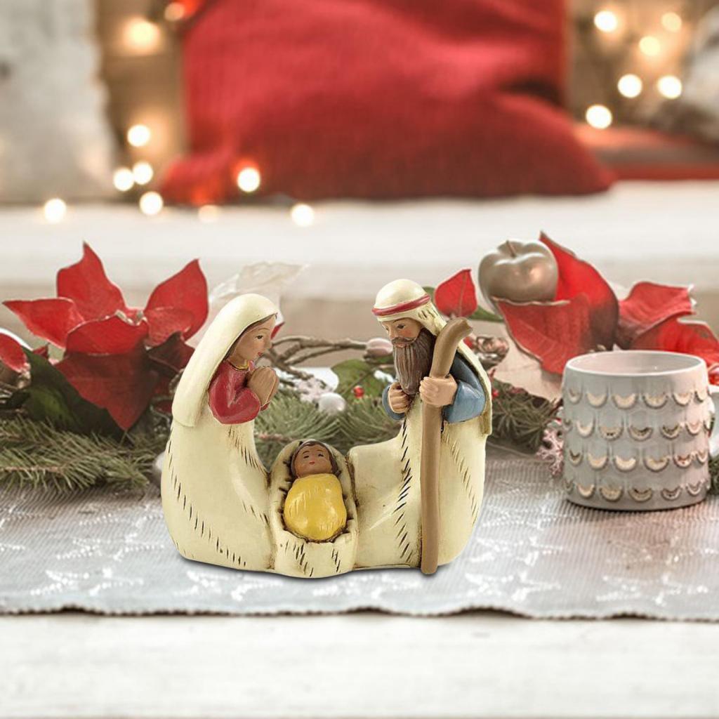 Nativity Scene Figures Statue Jesus Birth Decoration for Office Home Holiday