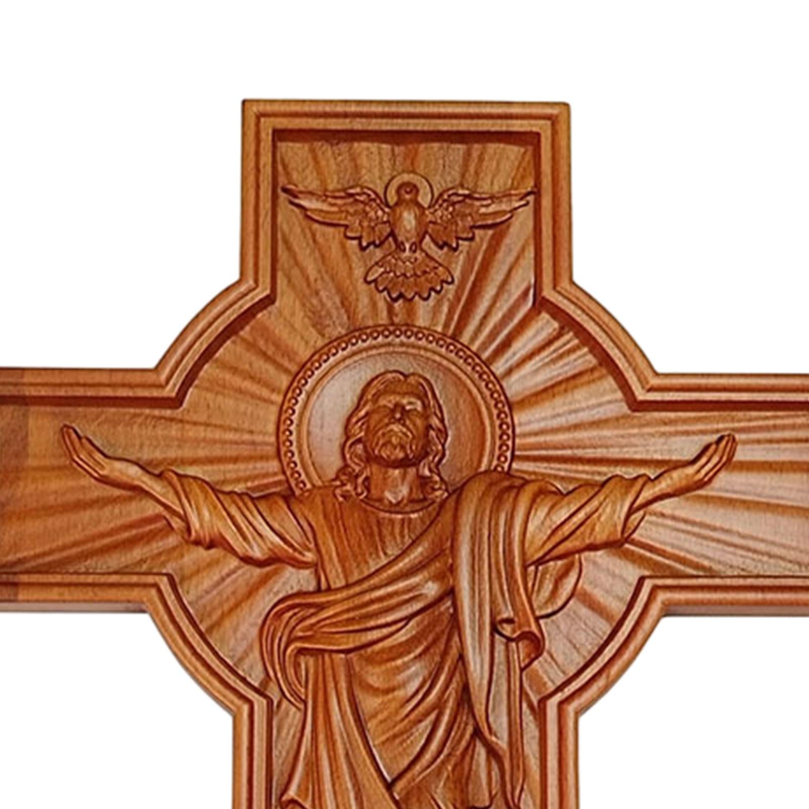 Crucifix Savior Jesus Wooden Wall Cross Hand Carving for Housewarming Sturdy 50x39x3.5cm