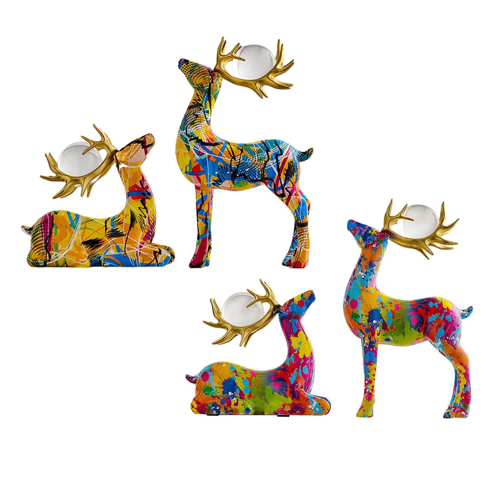 2x Deer Statue Reindeer Figurine with Ball Collection for Desk Shelf Wedding Line Colorful