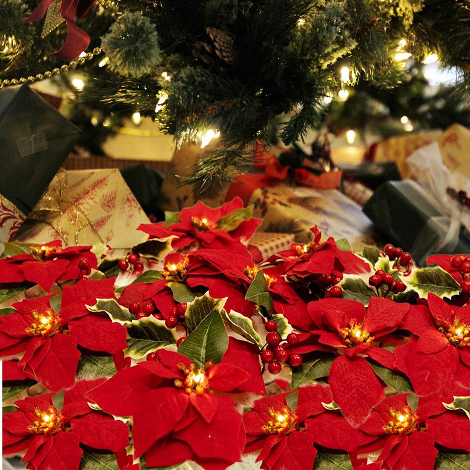 Artificial Poinsettia Garland for Wedding Party Home Decor Fireplace Mantles 2 meters 10 lights B