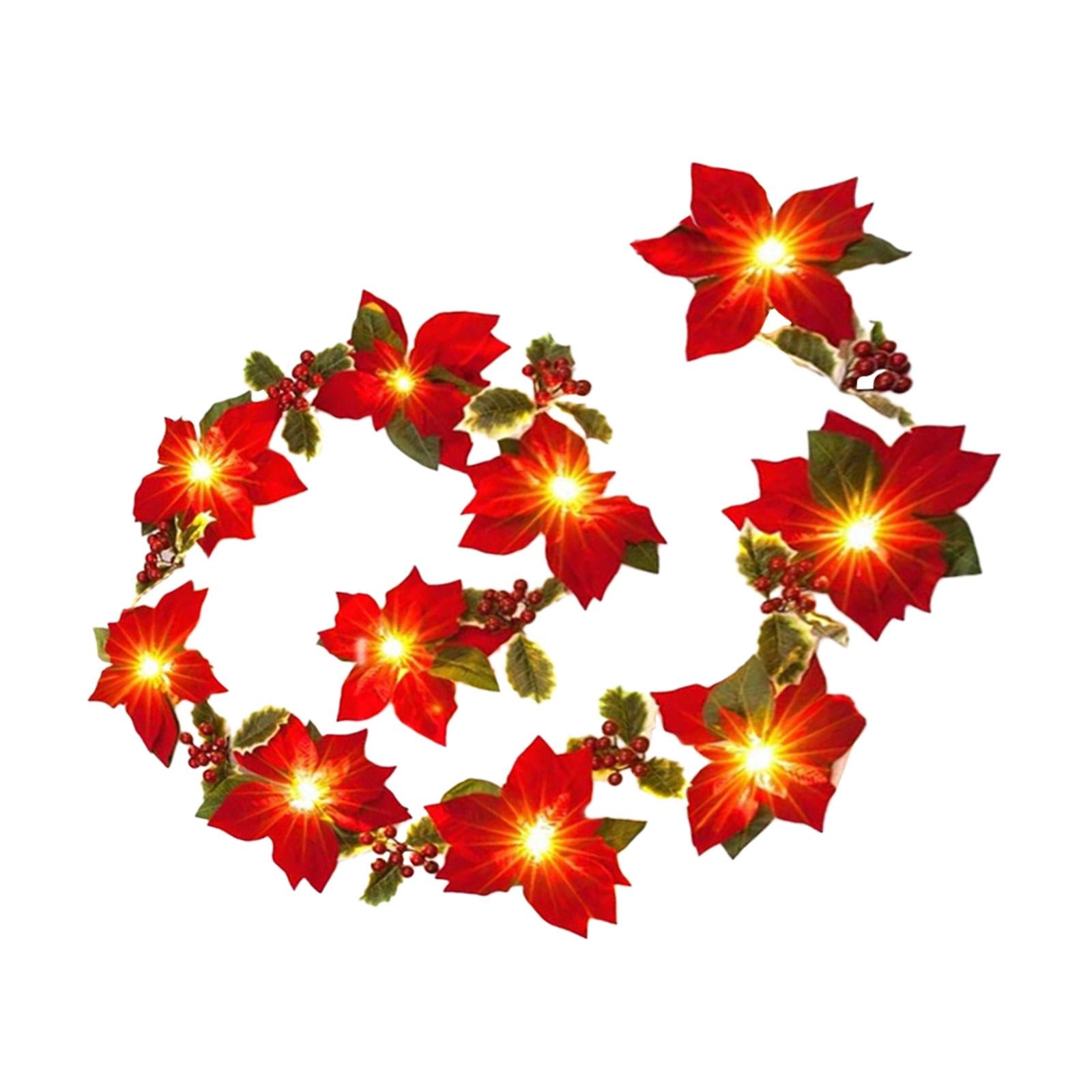 Artificial Poinsettia Garland for Wedding Party Home Decor Fireplace Mantles 2 meters 10 lights B