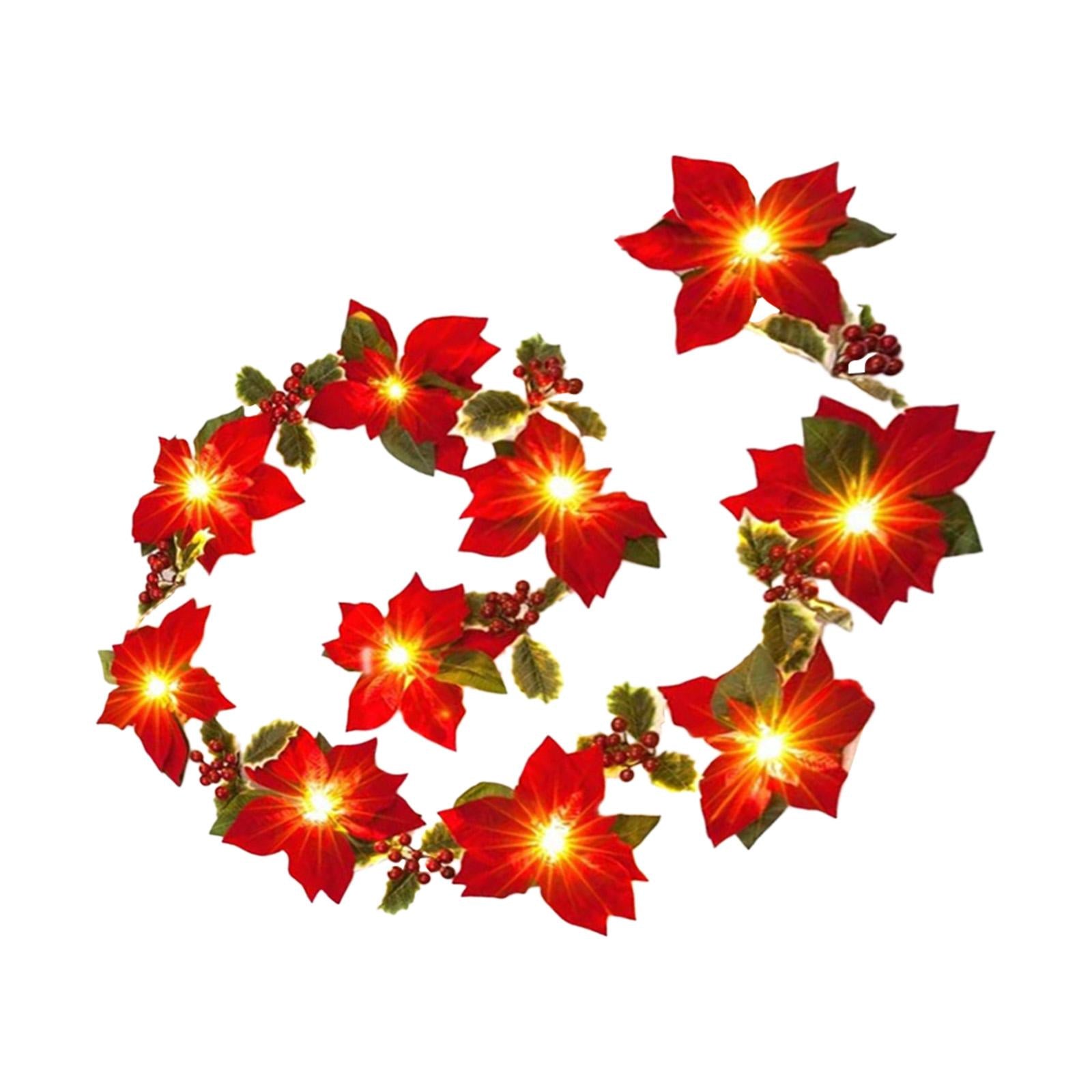 Artificial Poinsettia Garland for Wedding Party Home Decor Fireplace Mantles 2 meters 10 lights B