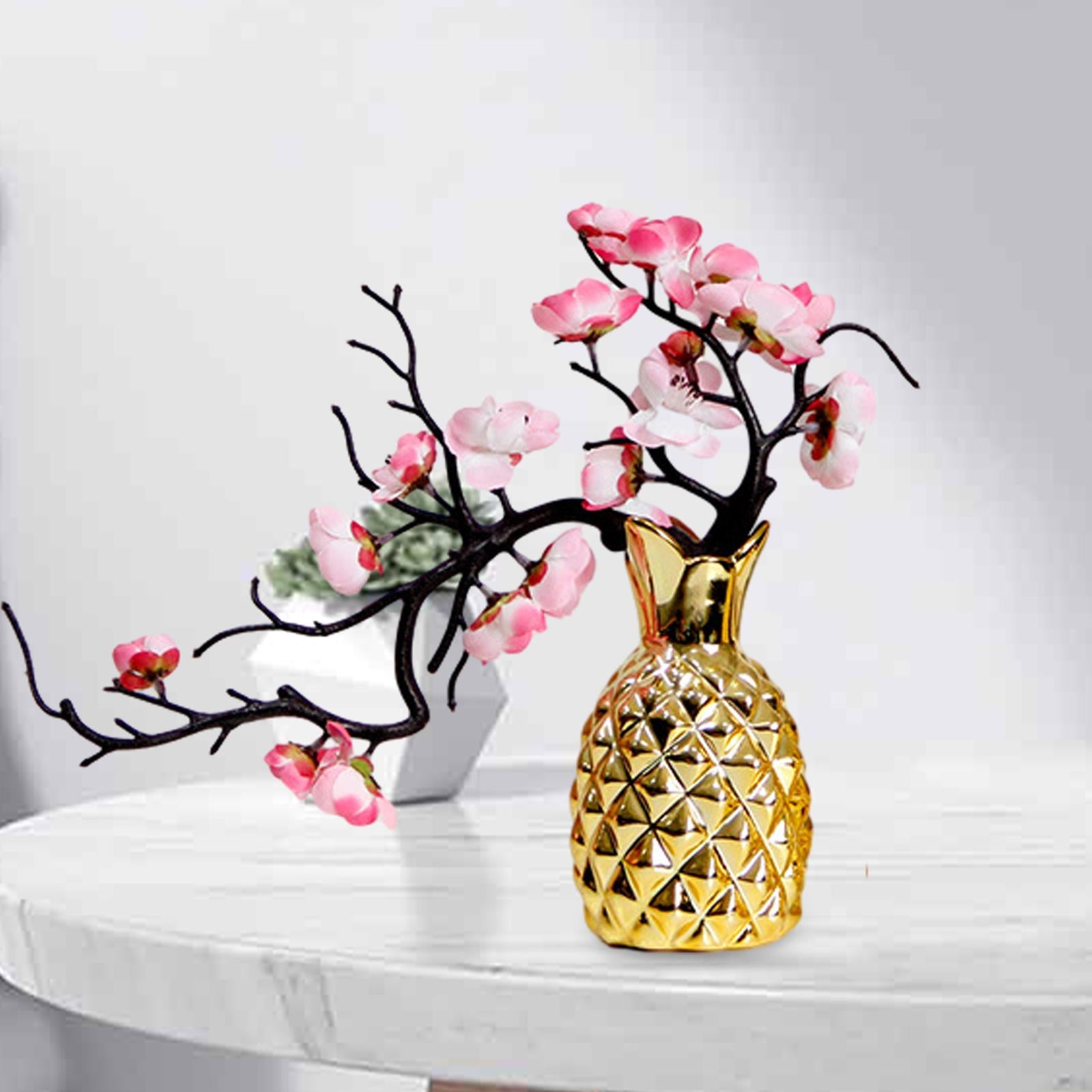 Pineapple Ceramic Vase Statue Desktop Ornament for Living Room Bedroom Shelf S