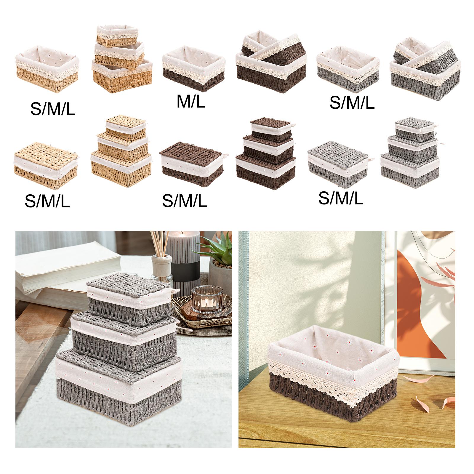 Desktop Storage Basket Stackable Cabinet Organizer for Vanity Shelves Closet Khaki S no Lid