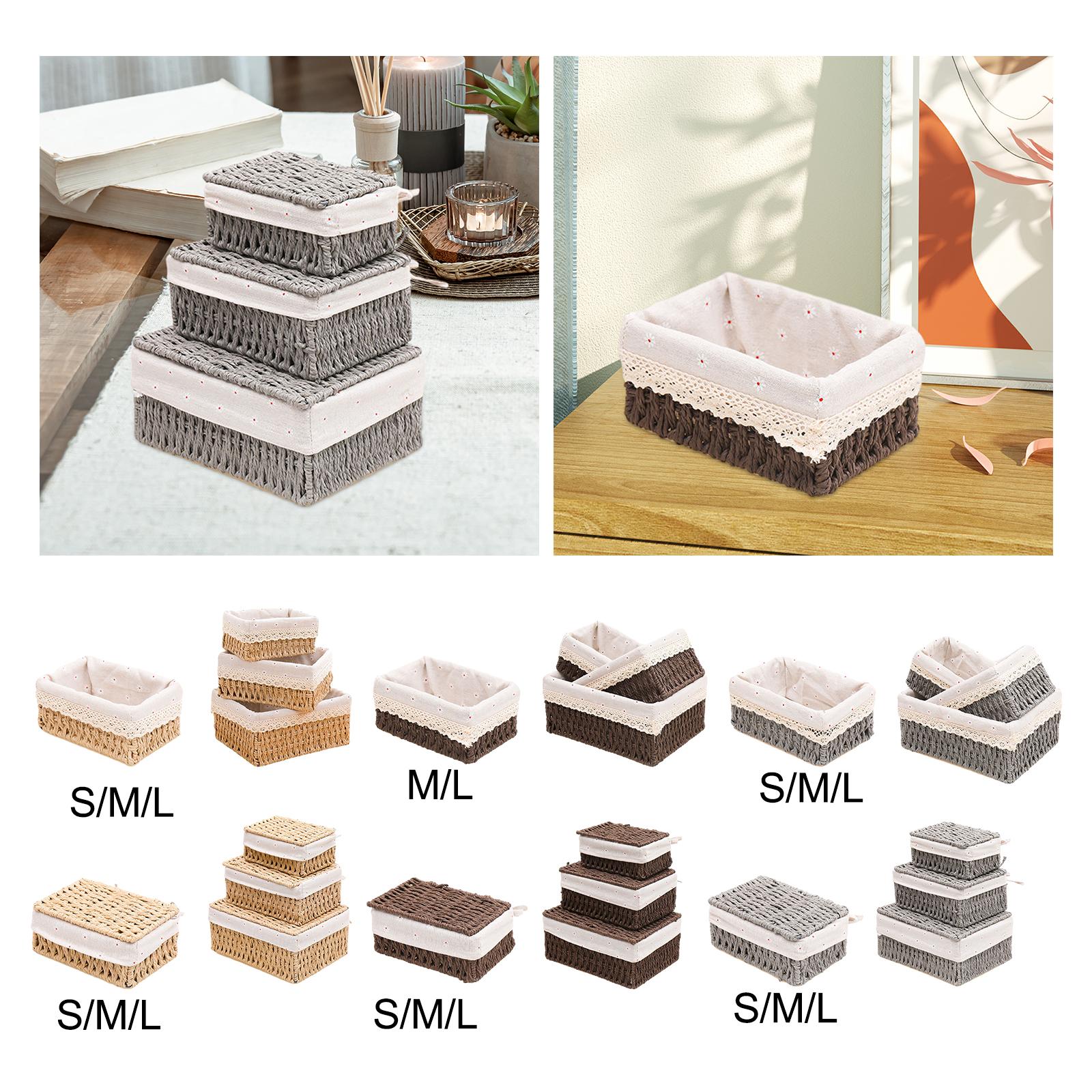 Desktop Storage Basket Stackable Cabinet Organizer for Vanity Shelves Closet Khaki S no Lid