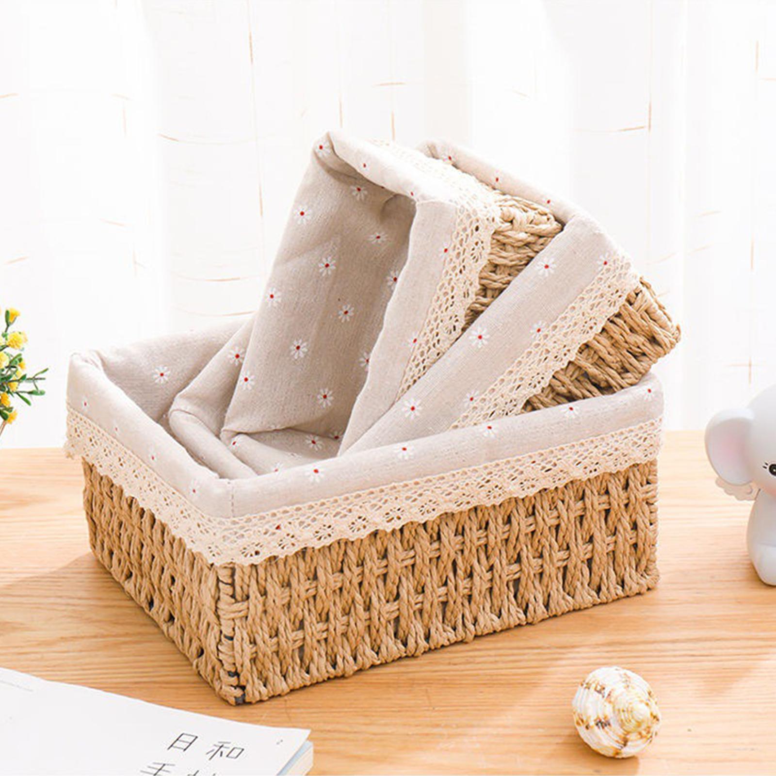 Desktop Storage Basket Stackable Cabinet Organizer for Vanity Shelves Closet Khaki L no Lid