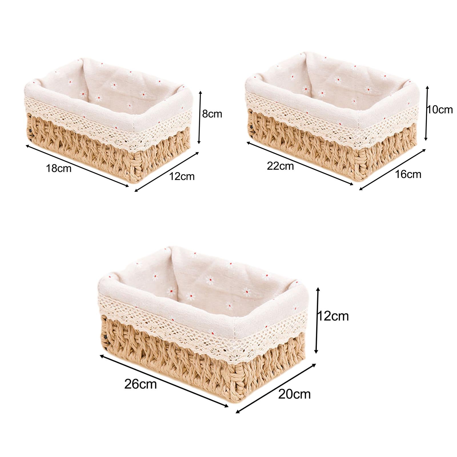 3Pcs Desktop Storage Baskets Cabinet Organizer for Living Room Closet Khaki no Lid