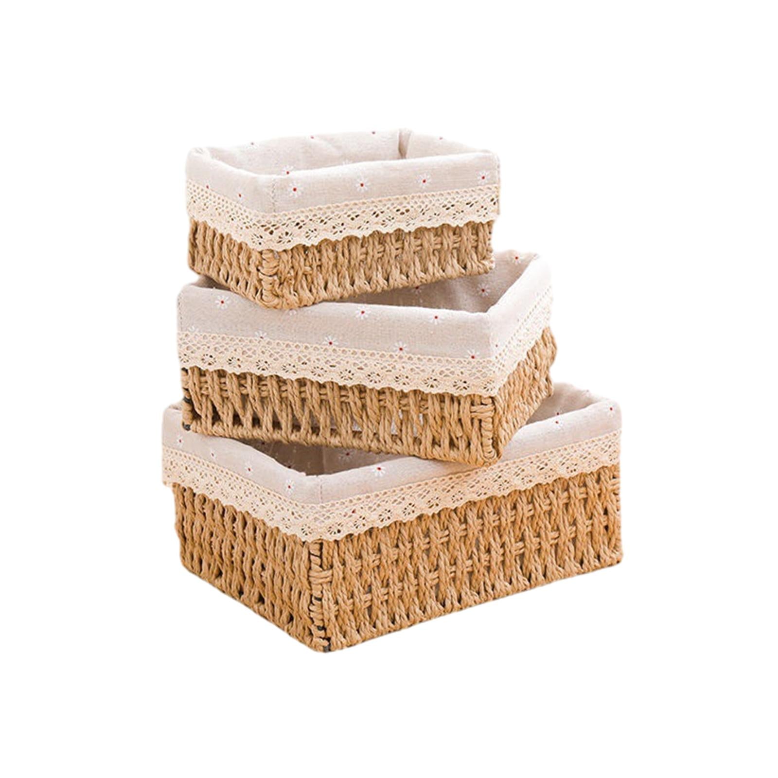 3Pcs Desktop Storage Baskets Cabinet Organizer for Living Room Closet Khaki no Lid