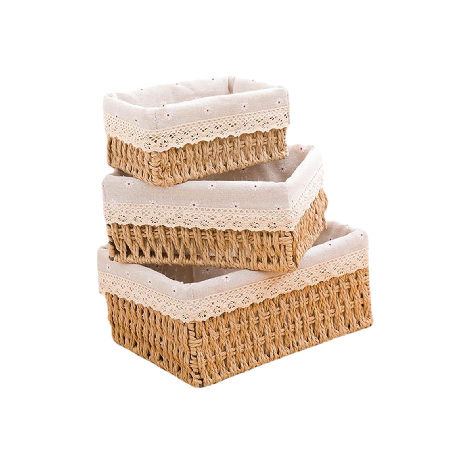 3Pcs Desktop Storage Baskets Cabinet Organizer for Living Room Closet Khaki no Lid