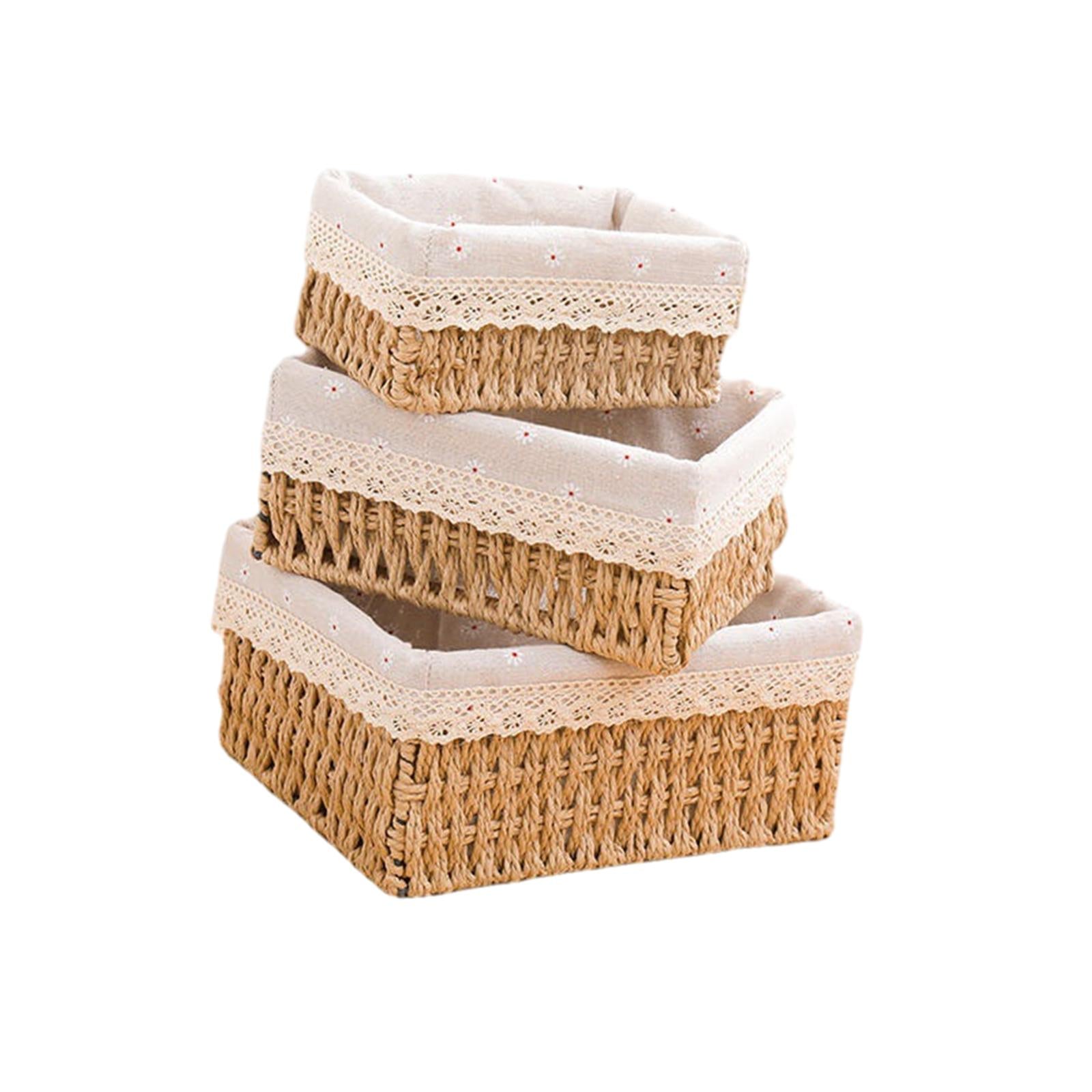 3Pcs Desktop Storage Baskets Cabinet Organizer for Living Room Closet Khaki no Lid