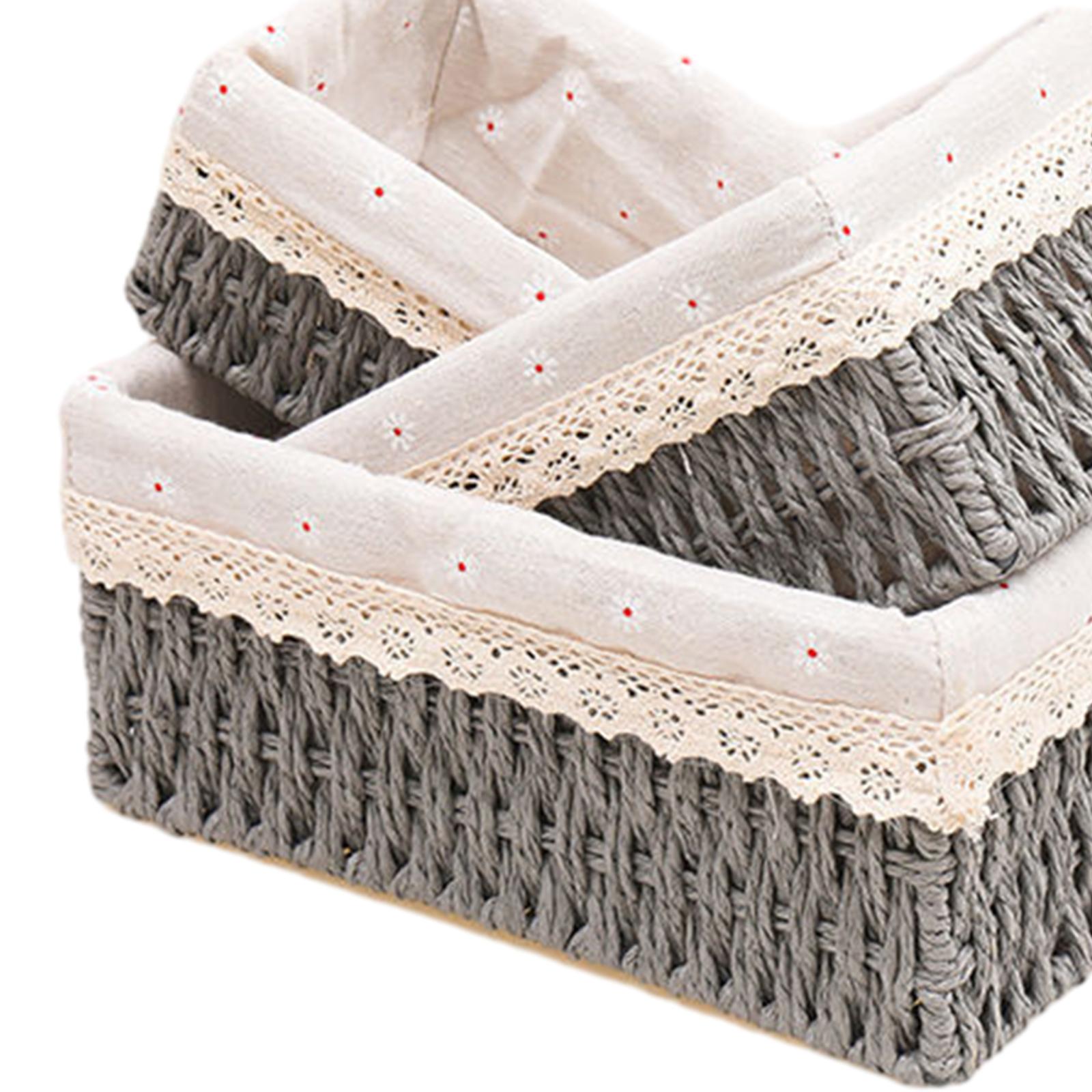 3Pcs Desktop Storage Baskets Cabinet Organizer for Living Room Closet Grey no Lid