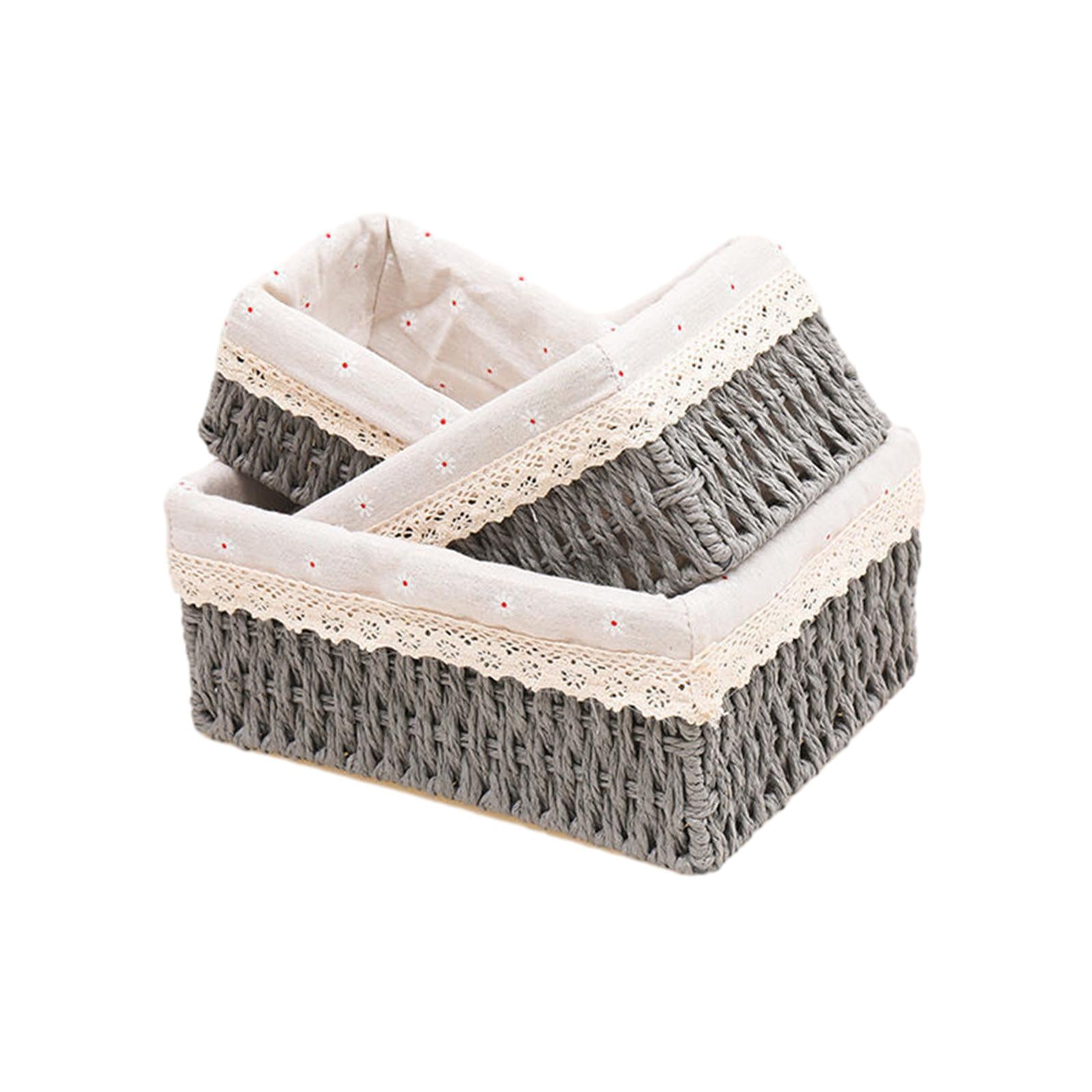 3Pcs Desktop Storage Baskets Cabinet Organizer for Living Room Closet Grey no Lid