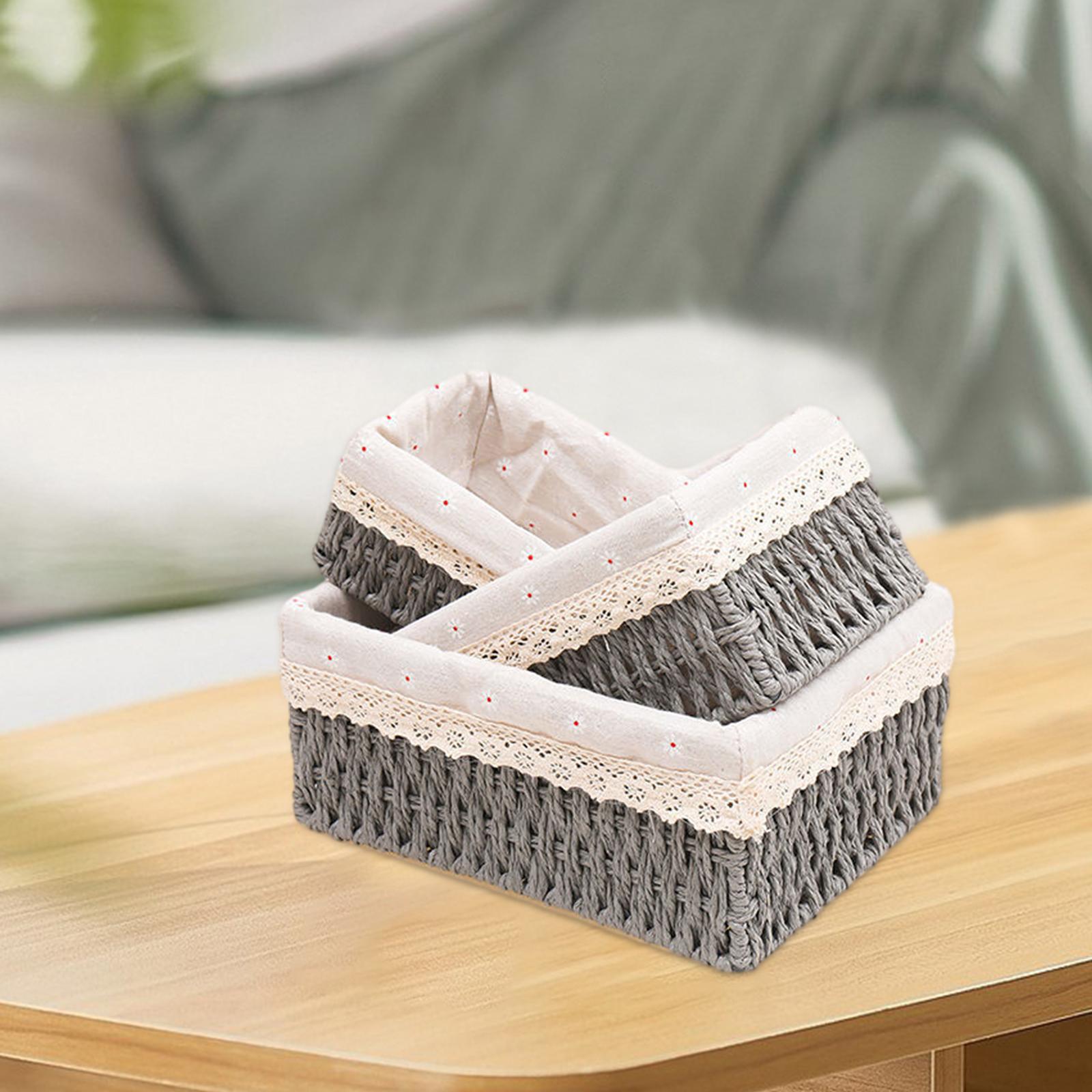 3Pcs Desktop Storage Baskets Cabinet Organizer for Living Room Closet Grey no Lid
