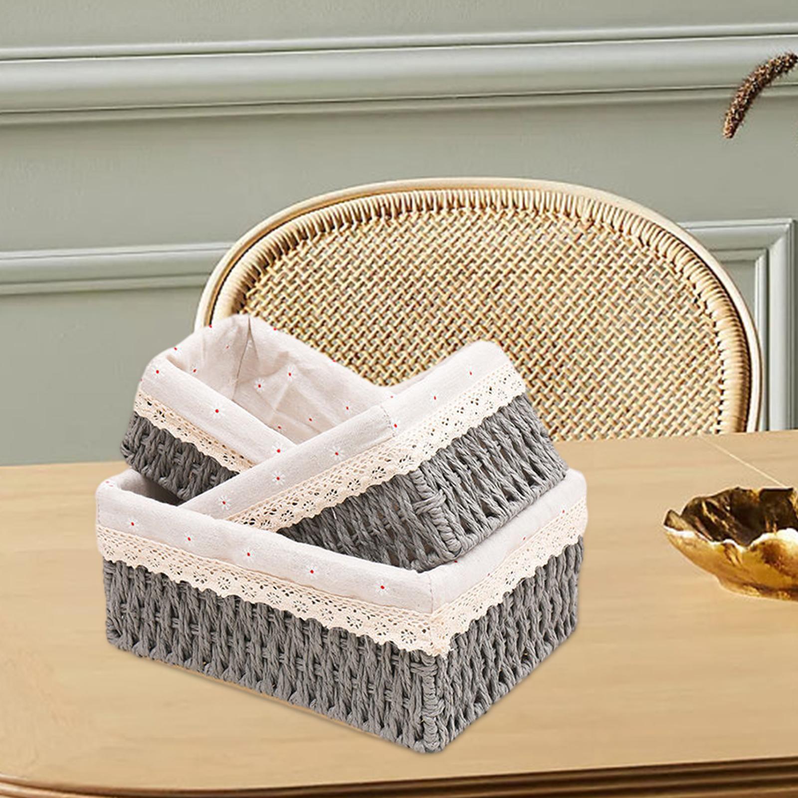 3Pcs Desktop Storage Baskets Cabinet Organizer for Living Room Closet Grey no Lid