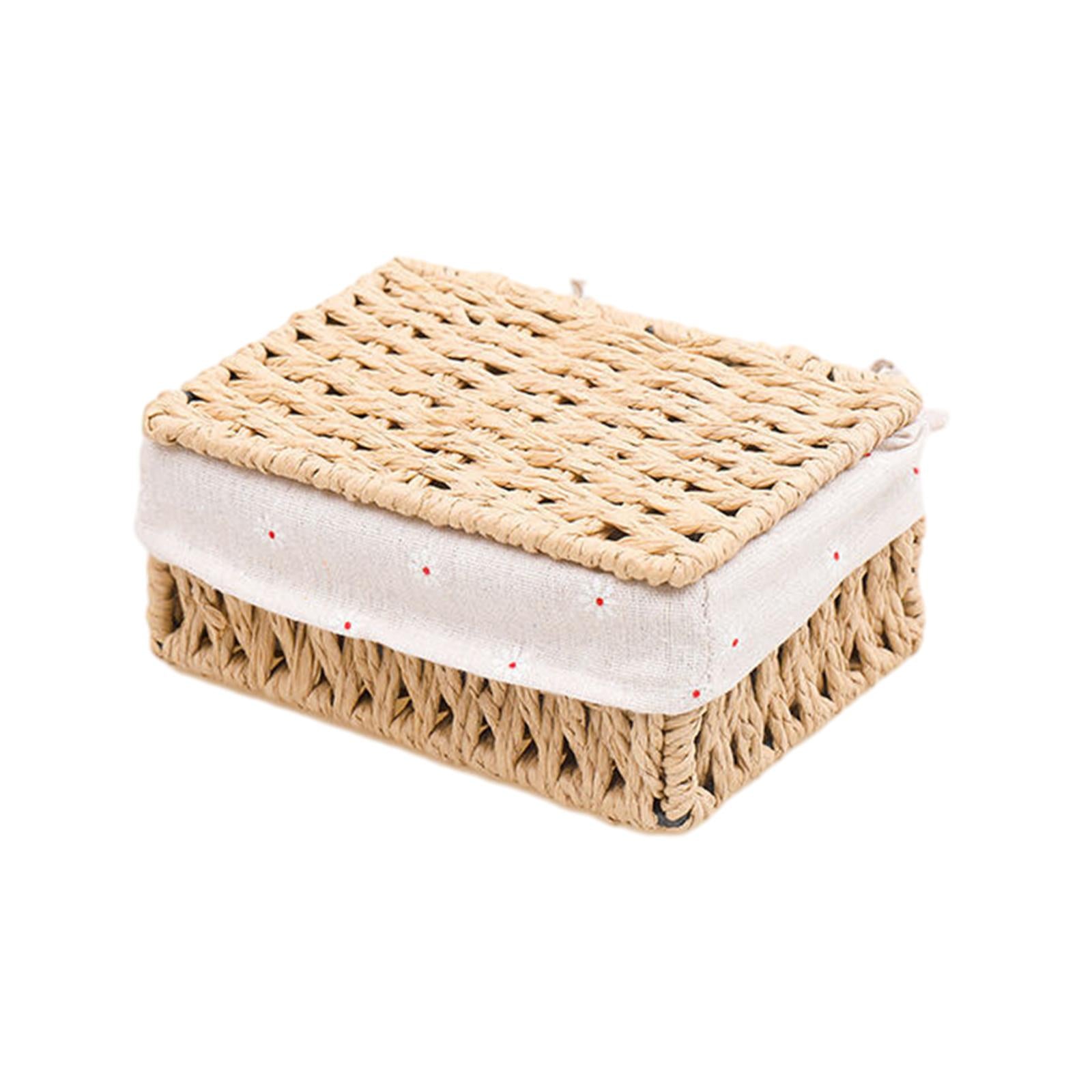 Desktop Storage Basket Stackable Cabinet Organizer for Vanity Shelves Closet Khaki M with Lid