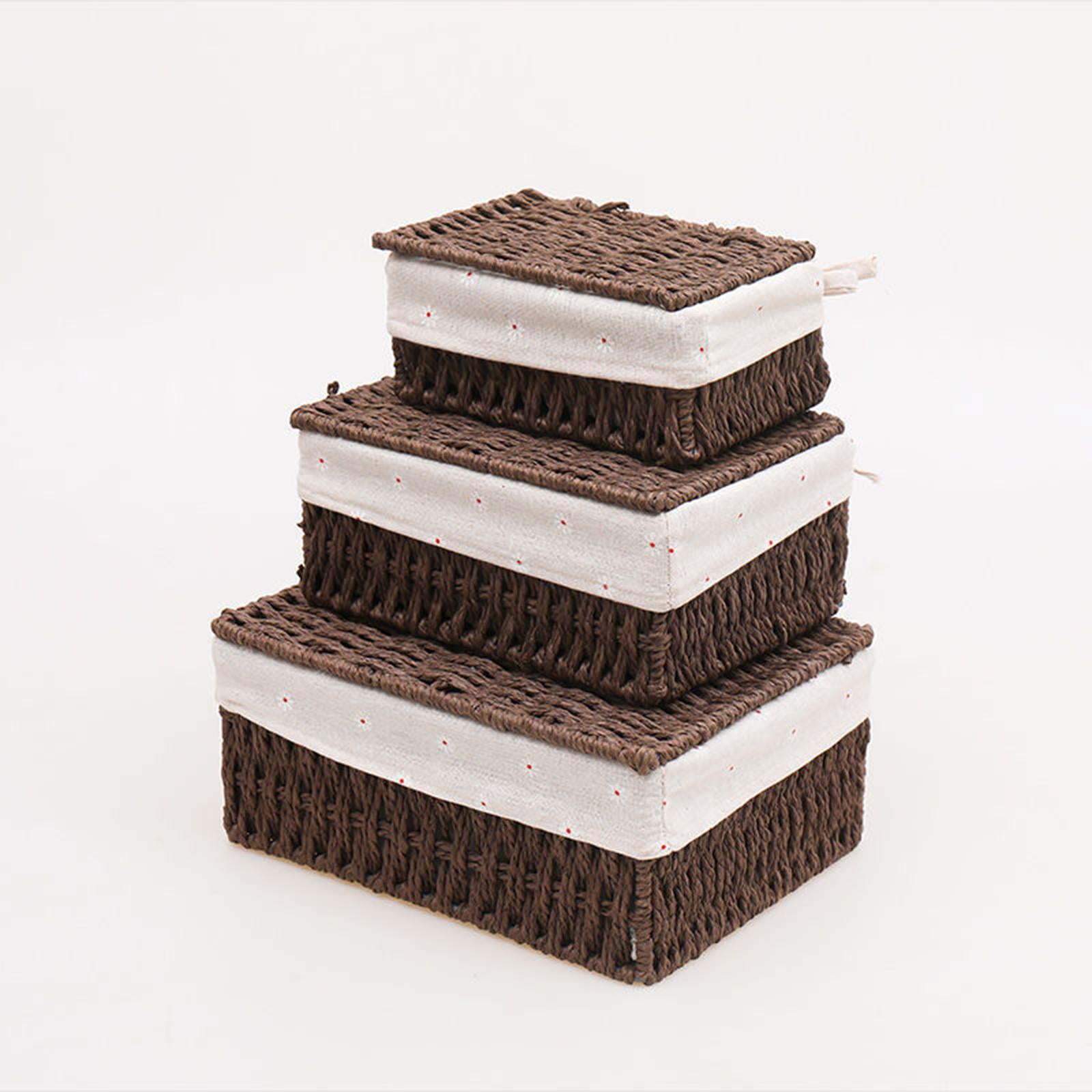 Desktop Storage Basket Stackable Cabinet Organizer for Vanity Shelves Closet Coffee S with Lid