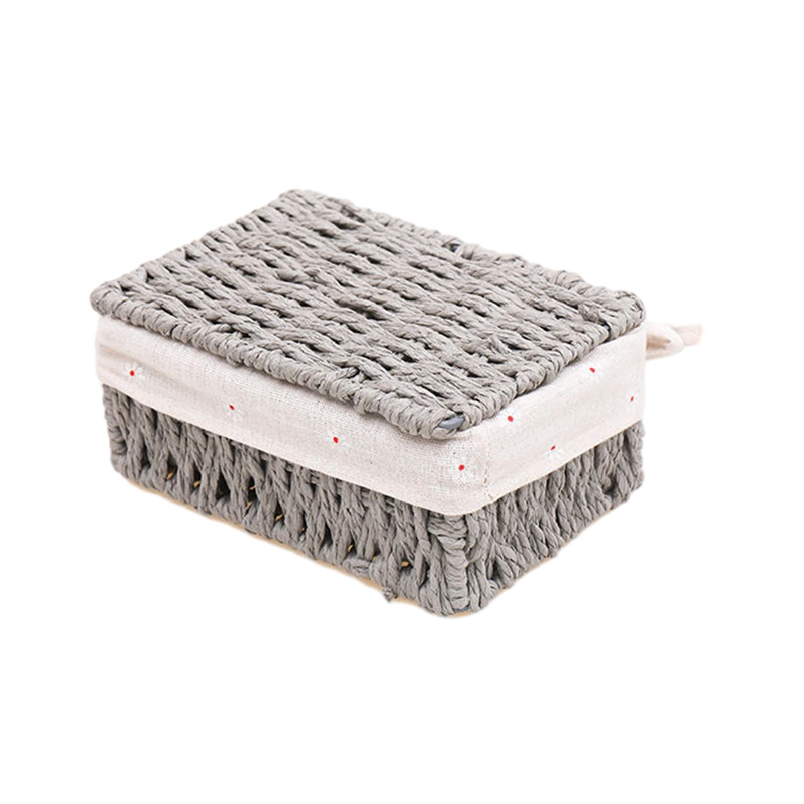 Desktop Storage Basket Stackable Cabinet Organizer for Vanity Shelves Closet Gray S with Lid