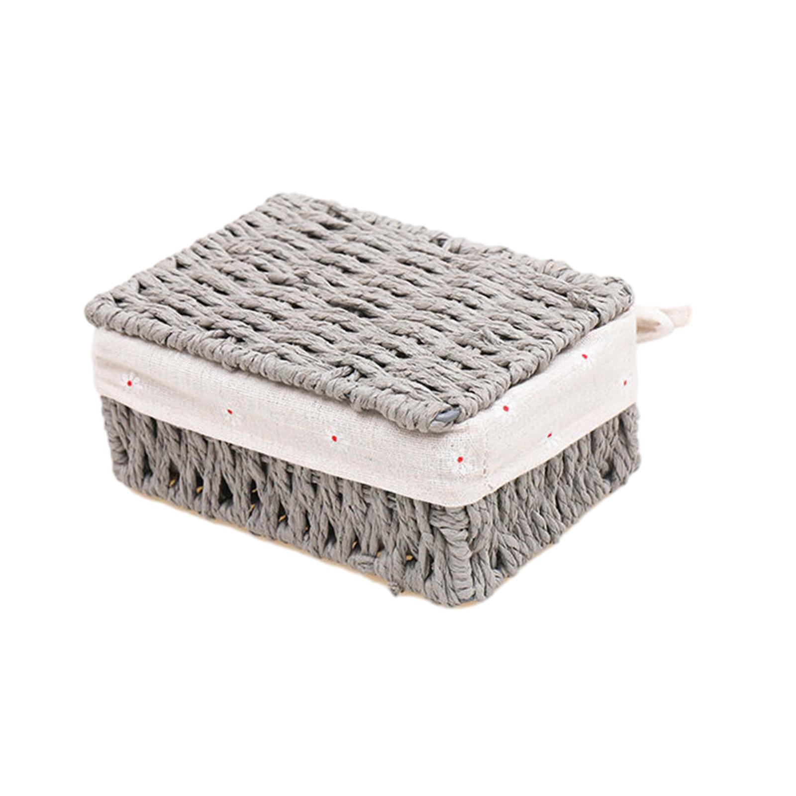 Desktop Storage Basket Stackable Cabinet Organizer for Vanity Shelves Closet Gray S with Lid