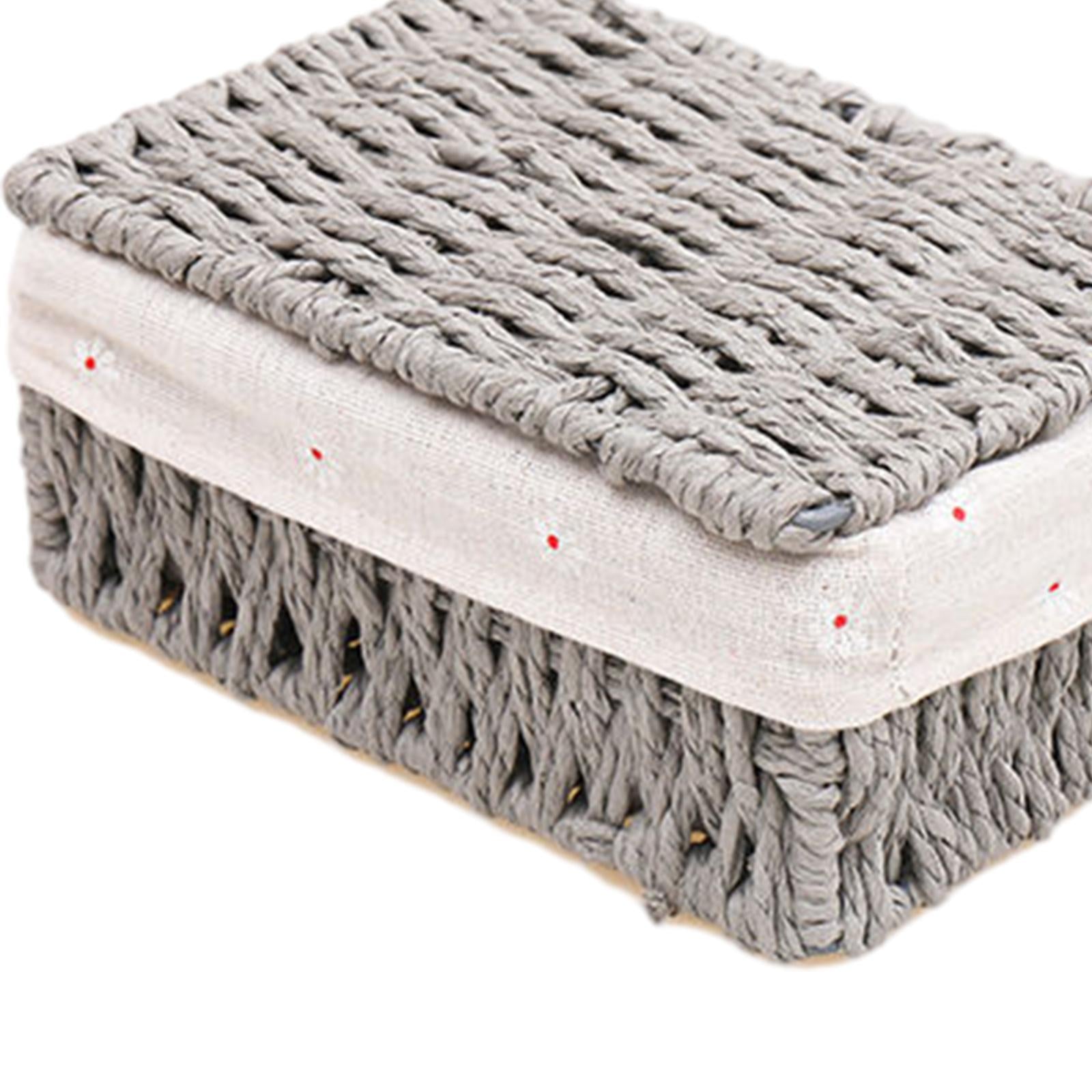 Desktop Storage Basket Stackable Cabinet Organizer for Vanity Shelves Closet Gray M with Lid