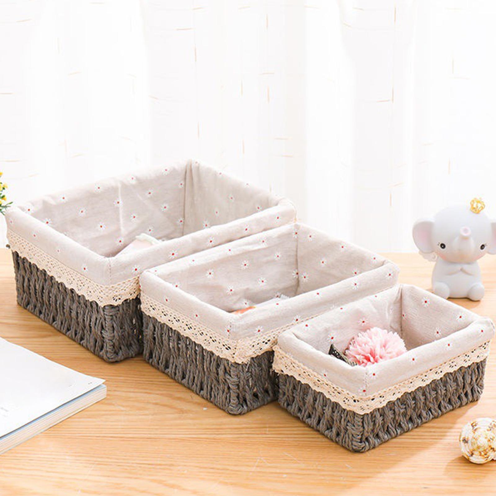 Desktop Storage Basket Stackable Cabinet Organizer for Vanity Shelves Closet Gray M with Lid