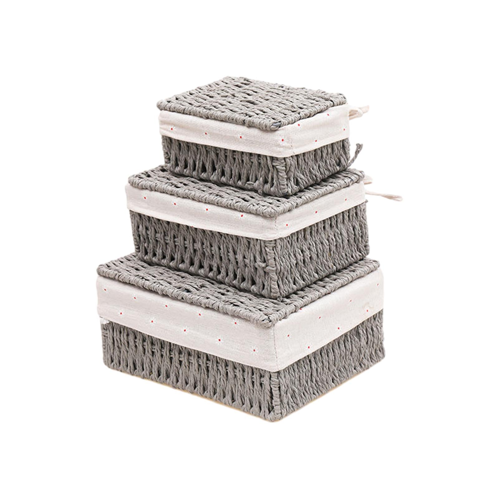 3Pcs Desktop Storage Baskets Cabinet Organizer for Living Room Closet Grey with Lid