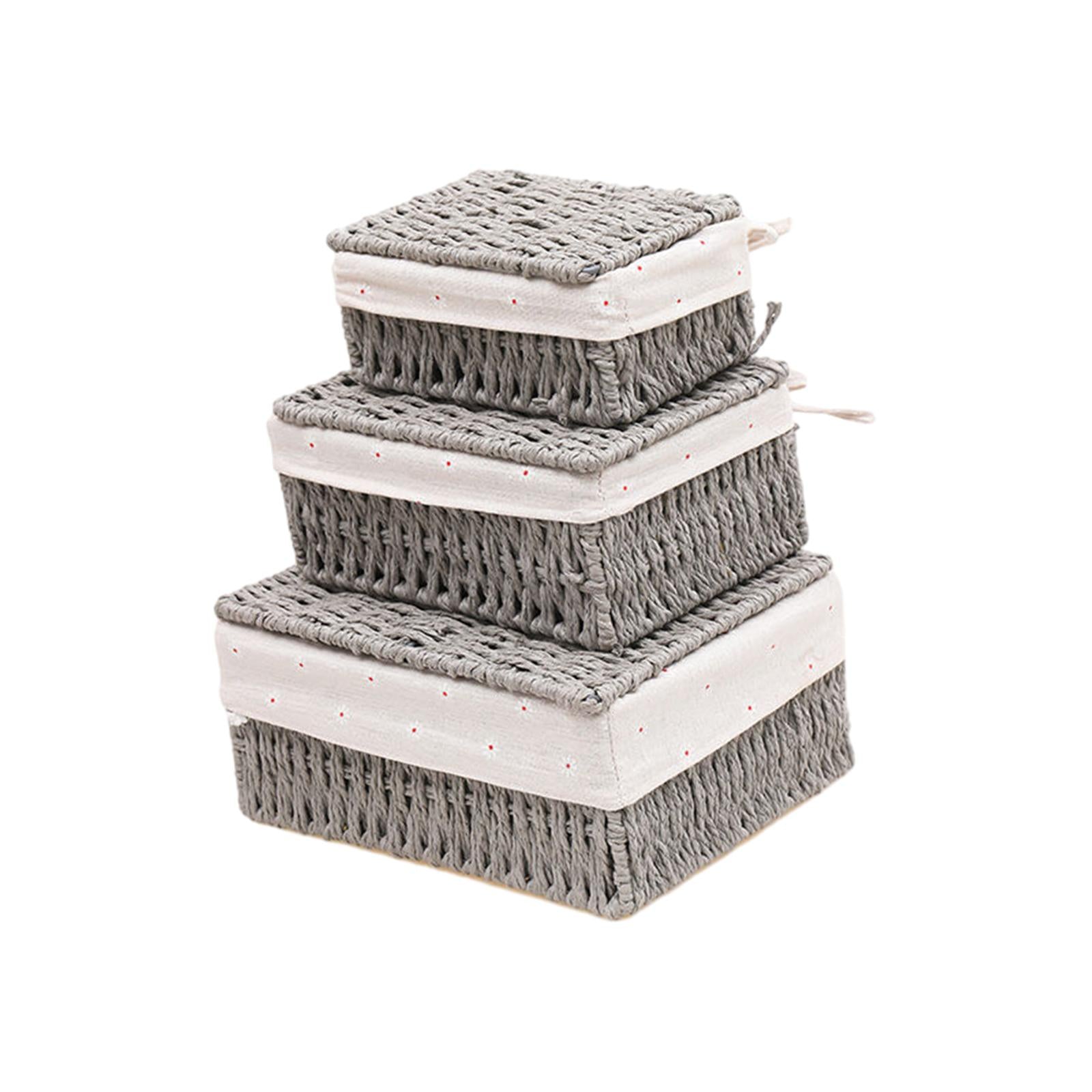 3Pcs Desktop Storage Baskets Cabinet Organizer for Living Room Closet Grey with Lid
