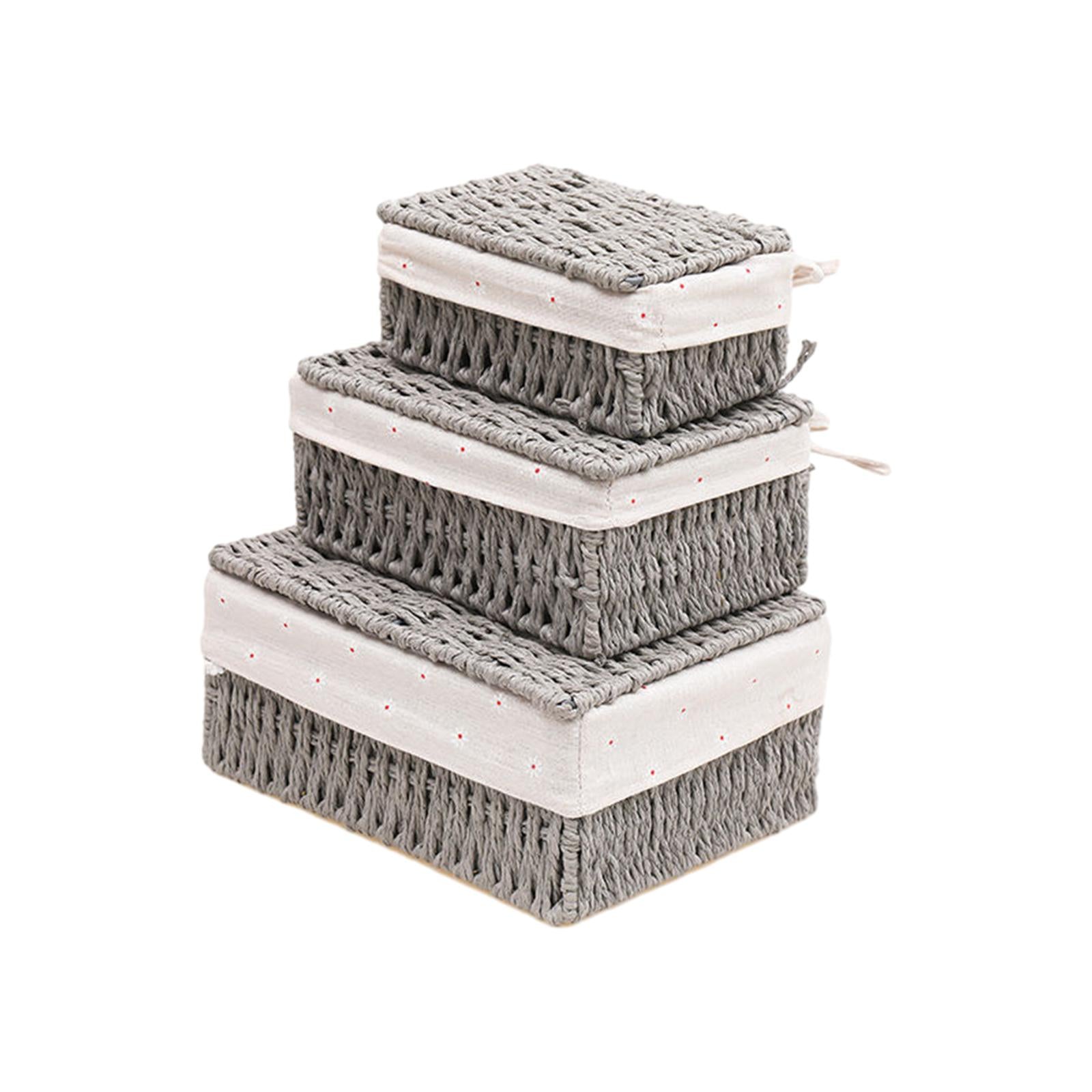 3Pcs Desktop Storage Baskets Cabinet Organizer for Living Room Closet Grey with Lid