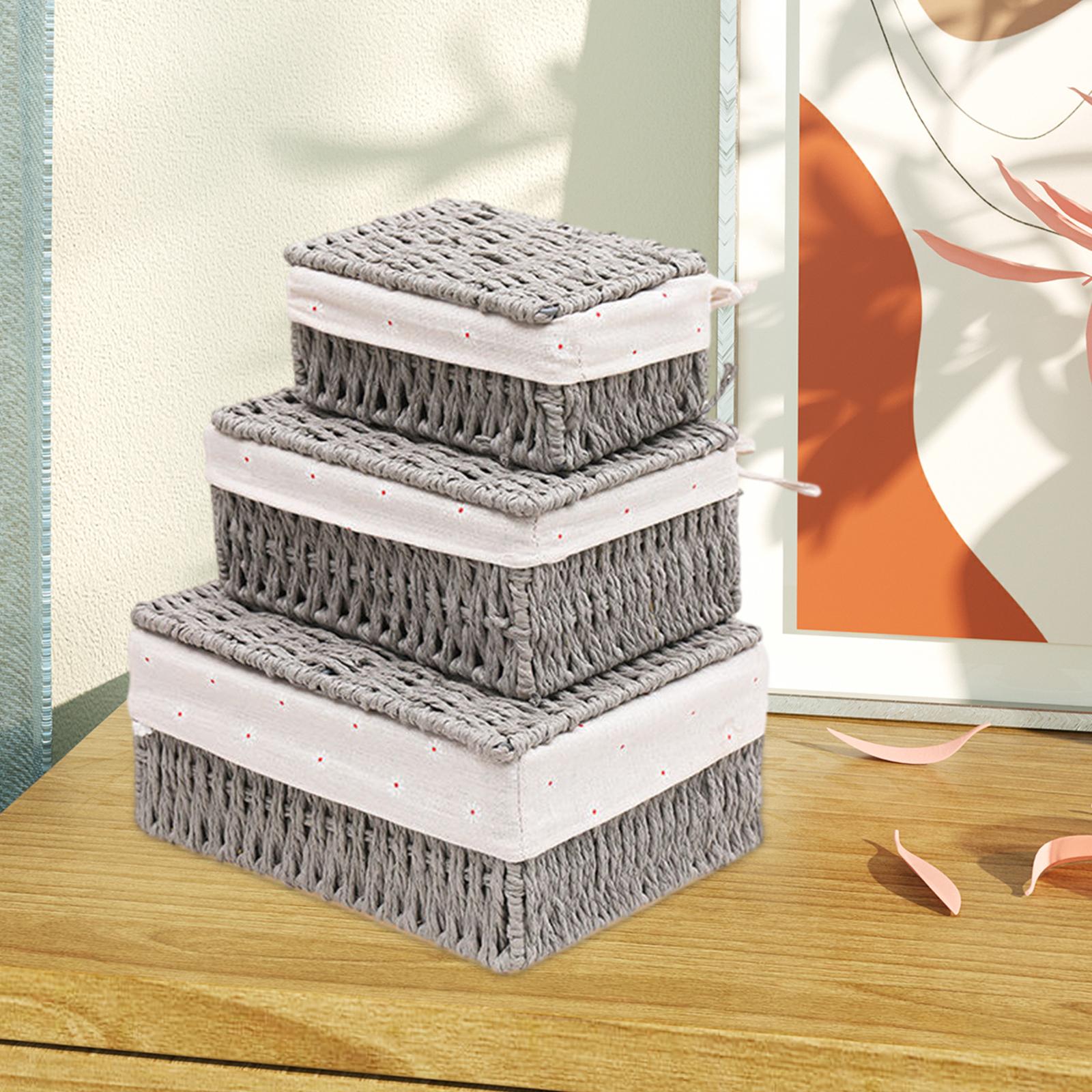 3Pcs Desktop Storage Baskets Cabinet Organizer for Living Room Closet Grey with Lid